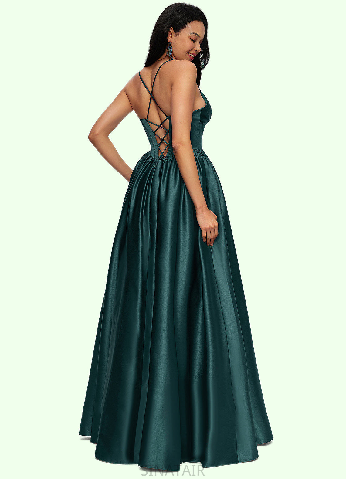 Riya Ball-Gown/Princess V-Neck Floor-Length Satin Prom Dresses With Pleated DHP0022230