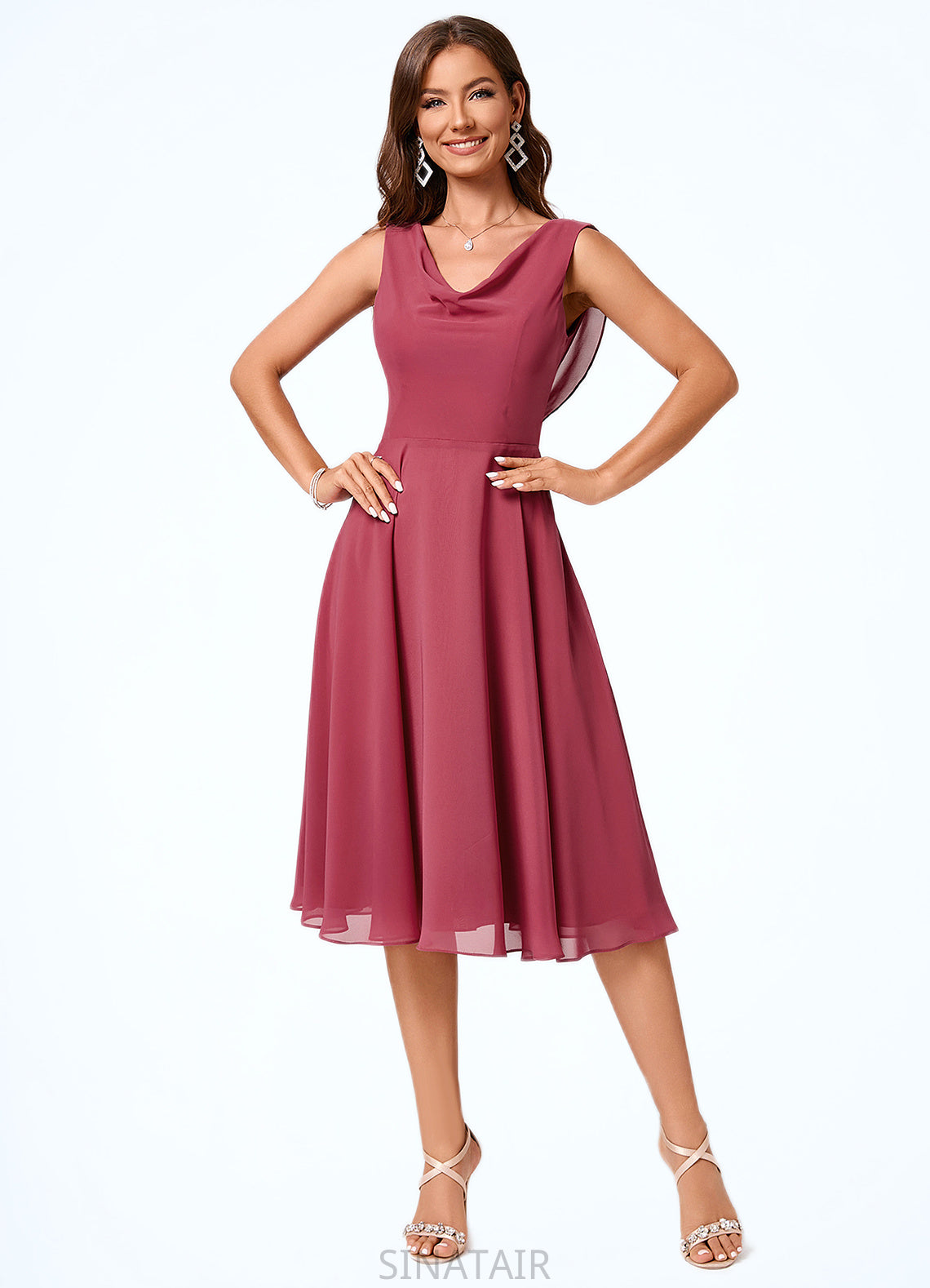 Morgan A-line Cowl Knee-Length Chiffon Cocktail Dress With Ruffle DHP0022232