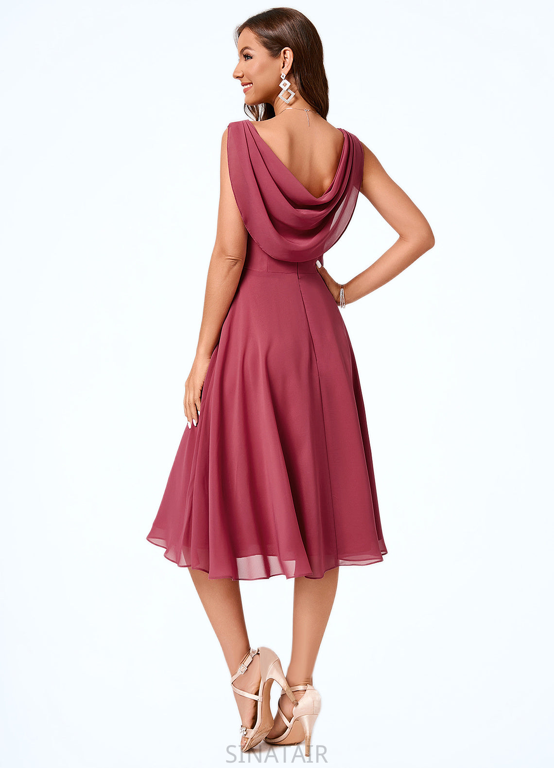 Morgan A-line Cowl Knee-Length Chiffon Cocktail Dress With Ruffle DHP0022232