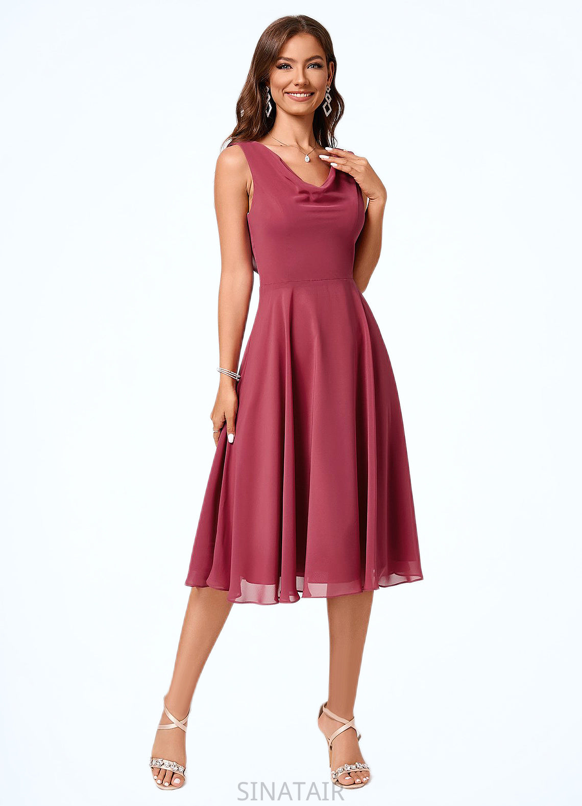 Morgan A-line Cowl Knee-Length Chiffon Cocktail Dress With Ruffle DHP0022232