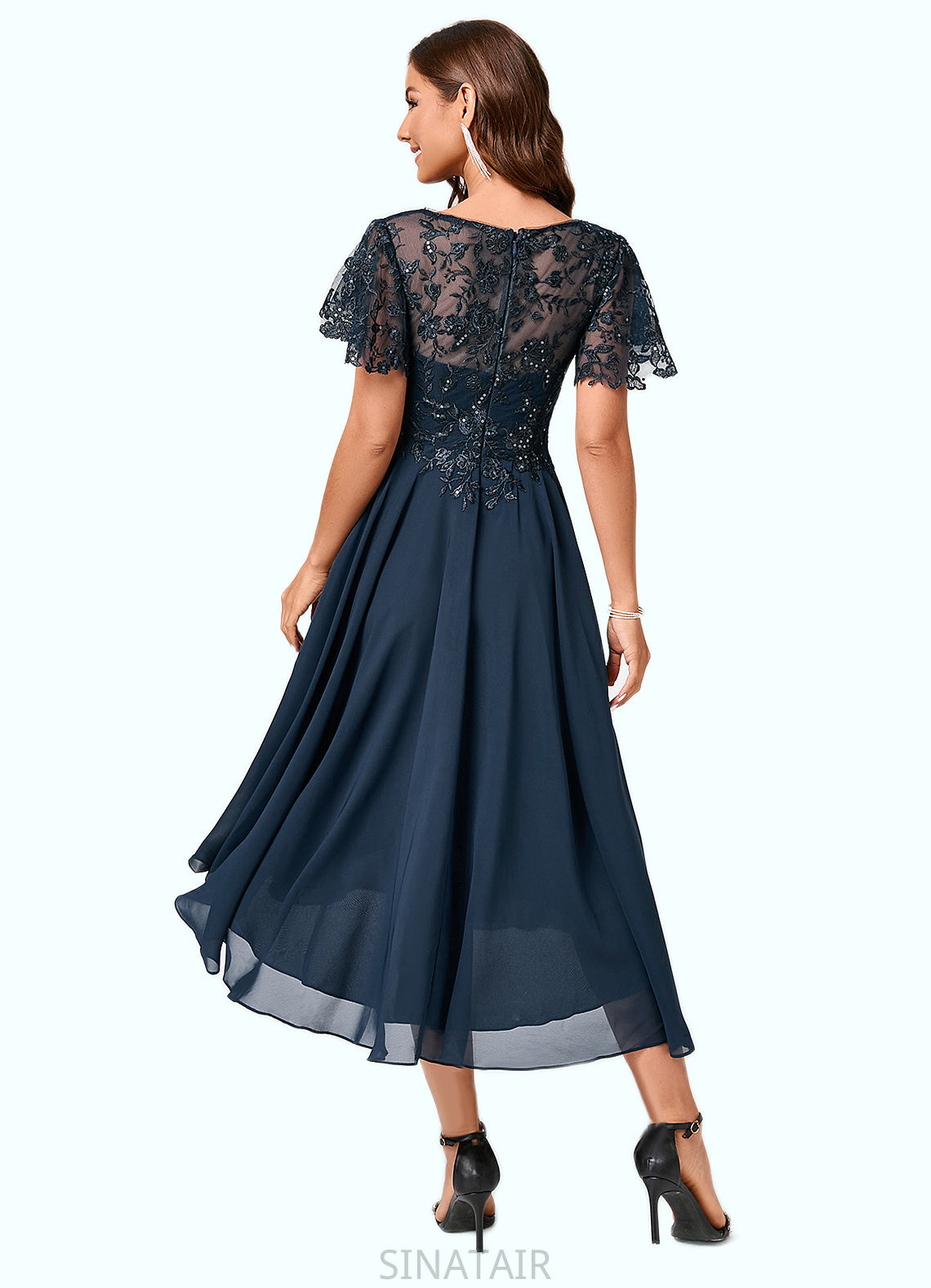 Abril A-line Asymmetrical Asymmetrical Chiffon Lace Cocktail Dress With Ruffle Sequins DHP0022235