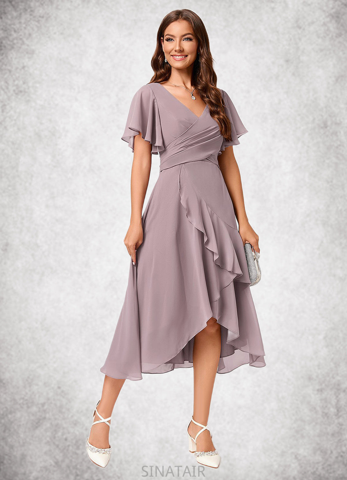 Kaia A-line V-Neck Asymmetrical Chiffon Cocktail Dress With Cascading Ruffles Ruffle DHP0022238