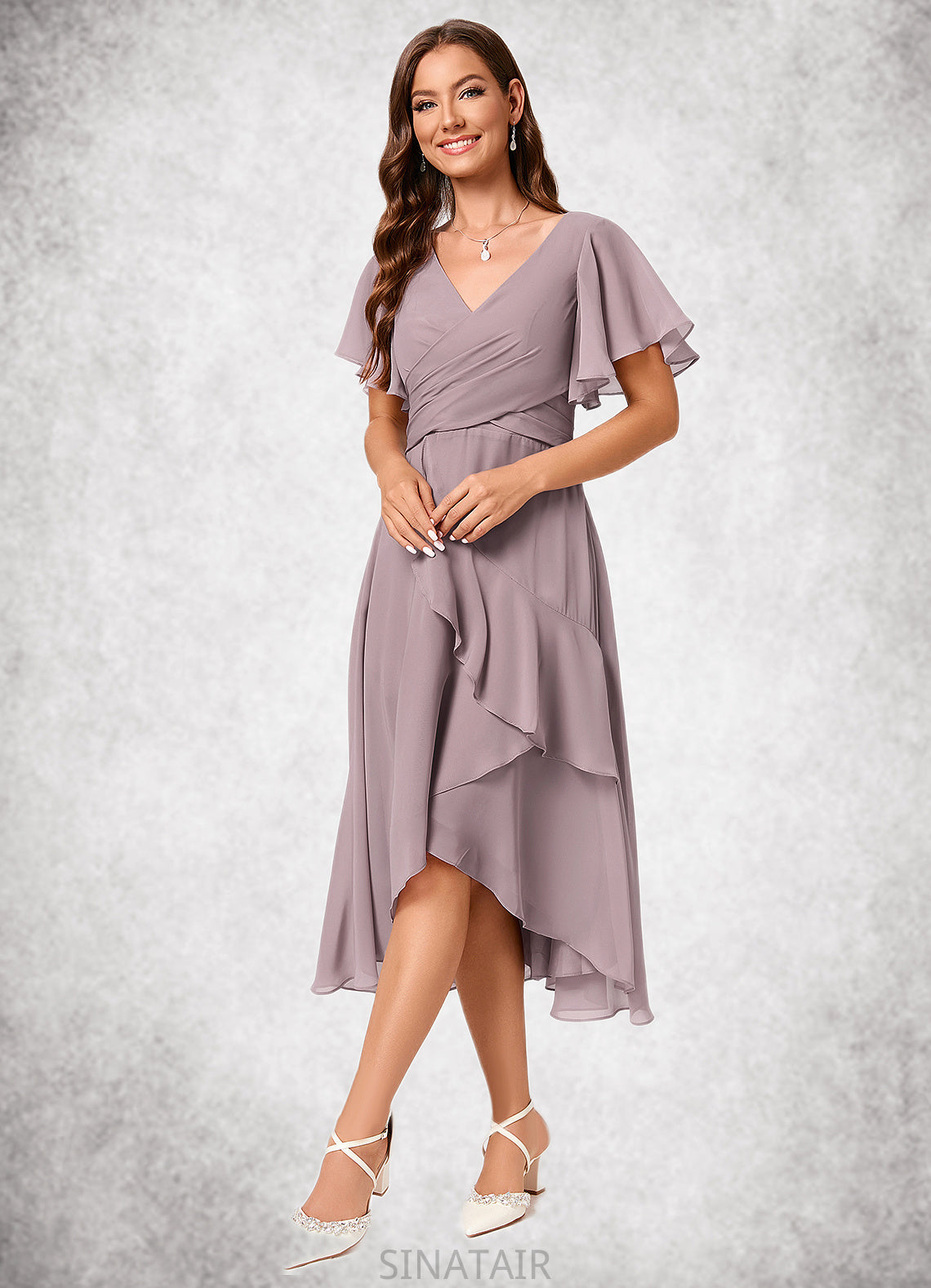 Kaia A-line V-Neck Asymmetrical Chiffon Cocktail Dress With Cascading Ruffles Ruffle DHP0022238