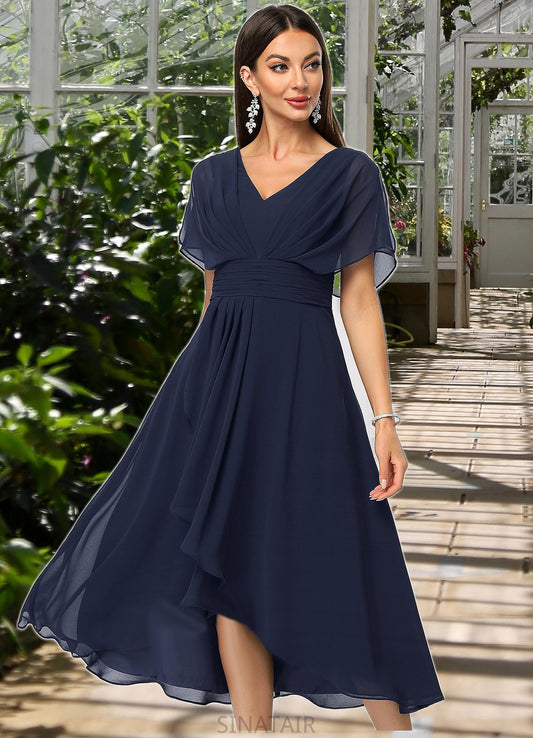 Nina A-line V-Neck Asymmetrical Chiffon Cocktail Dress With Cascading Ruffles DHP0022263