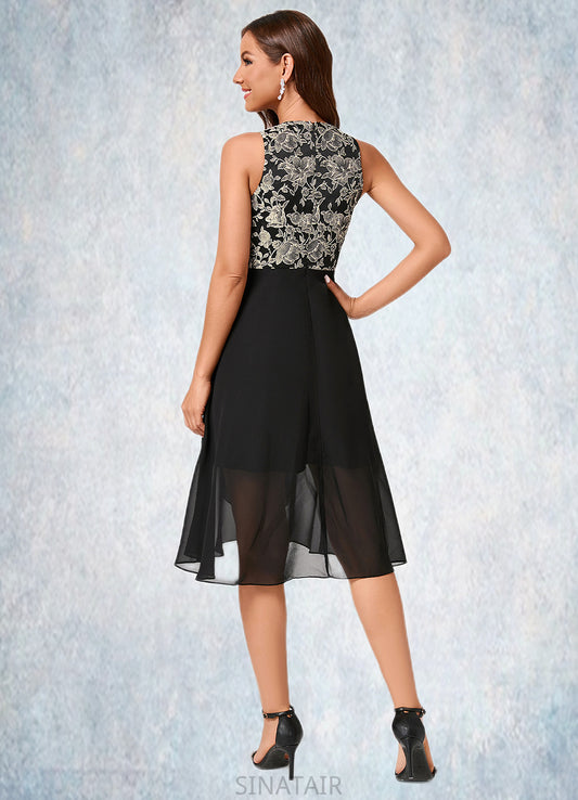 Milagros A-line Scoop Asymmetrical Chiffon Jacquard Cocktail Dress With Flower DHP0022273