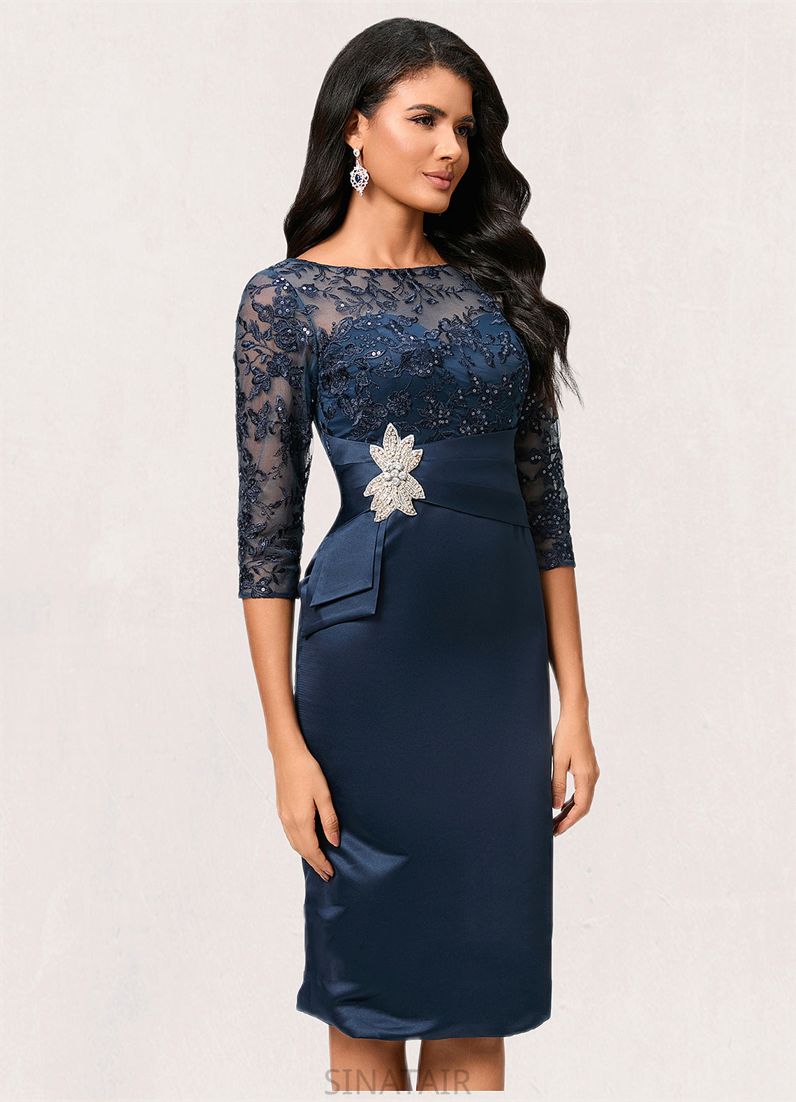 Georgia Bodycon Scoop Knee-Length Lace Satin Cocktail Dress With Sequins DHP0022295