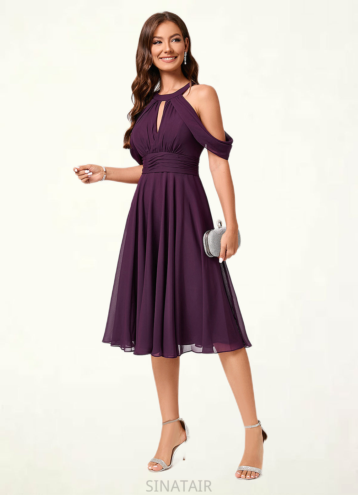 Leilani A-line Cold Shoulder Scoop Knee-Length Chiffon Cocktail Dress With Ruffle DHP0022302