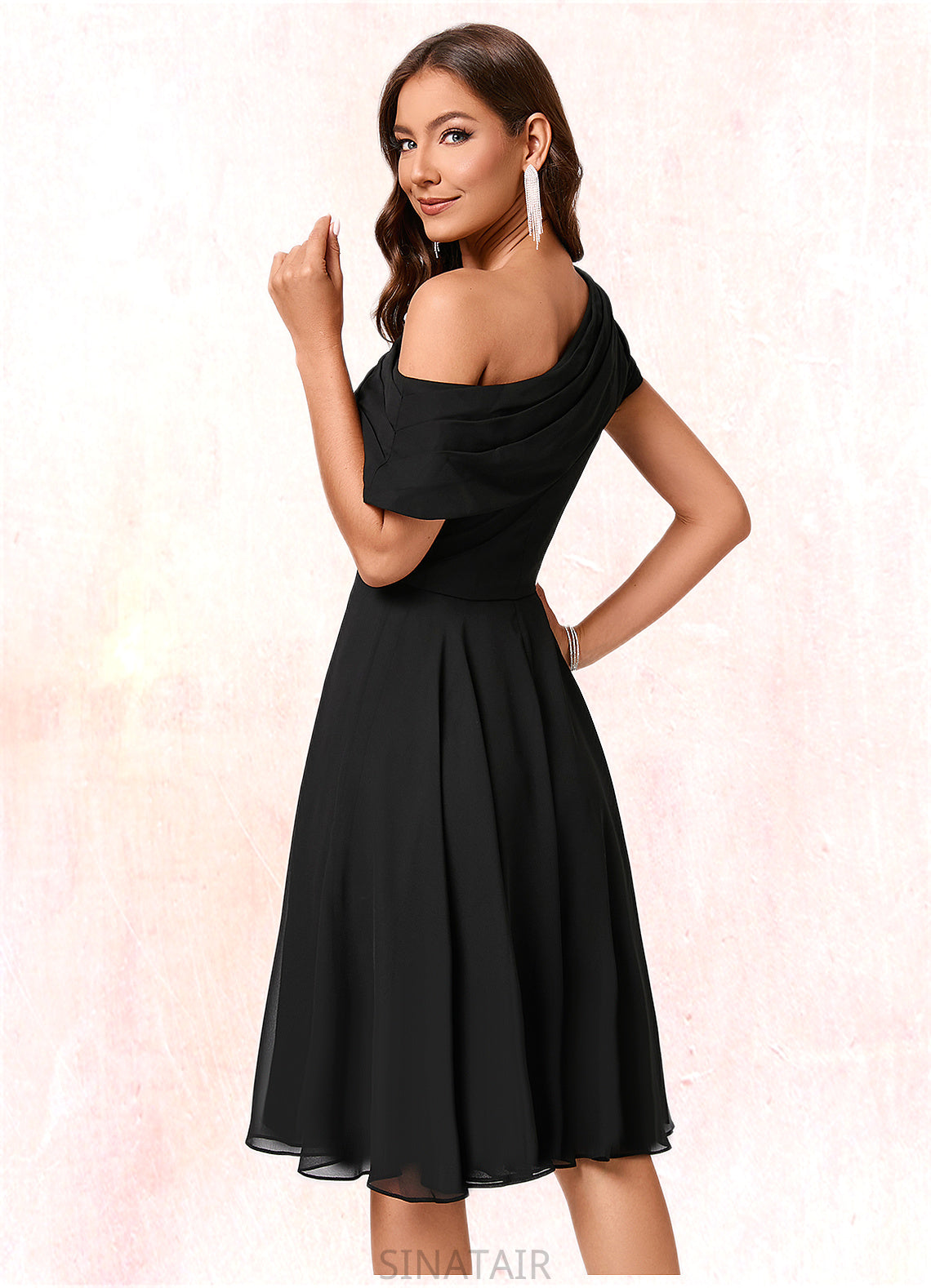 Akira A-line One Shoulder Knee-Length Chiffon Cocktail Dress With Ruffle DHP0022309