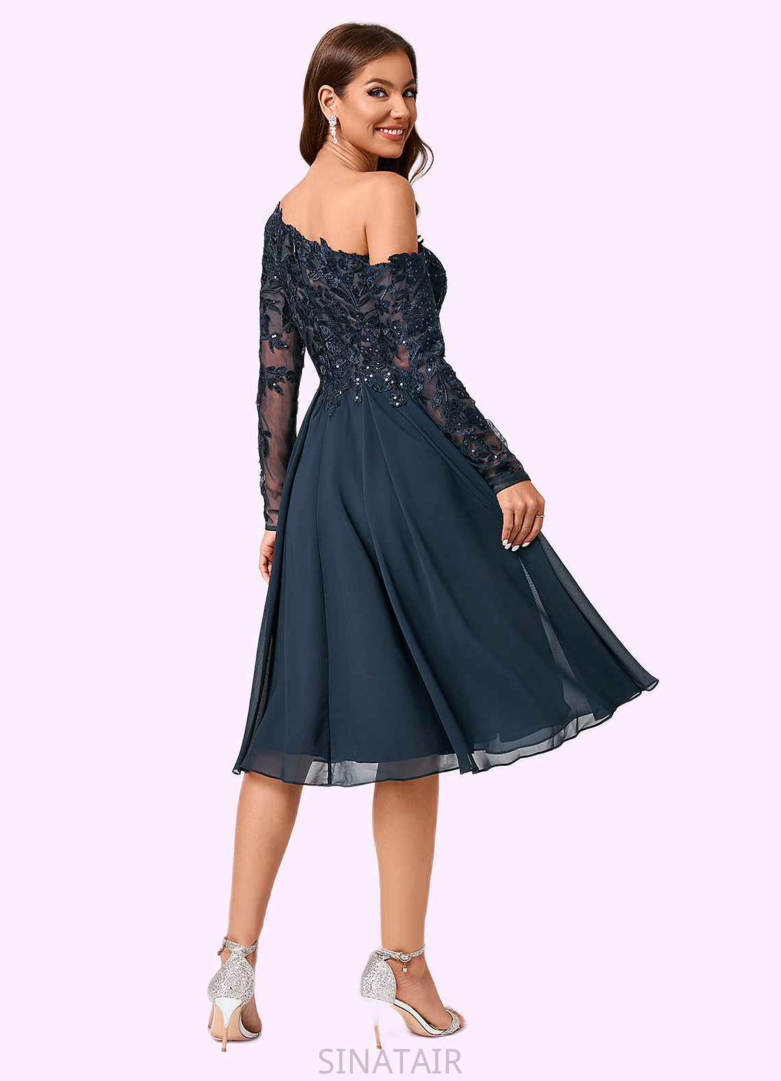 Sophia A-line One Shoulder Knee-Length Chiffon Lace Sequin Cocktail Dress With Sequins DHP0022310