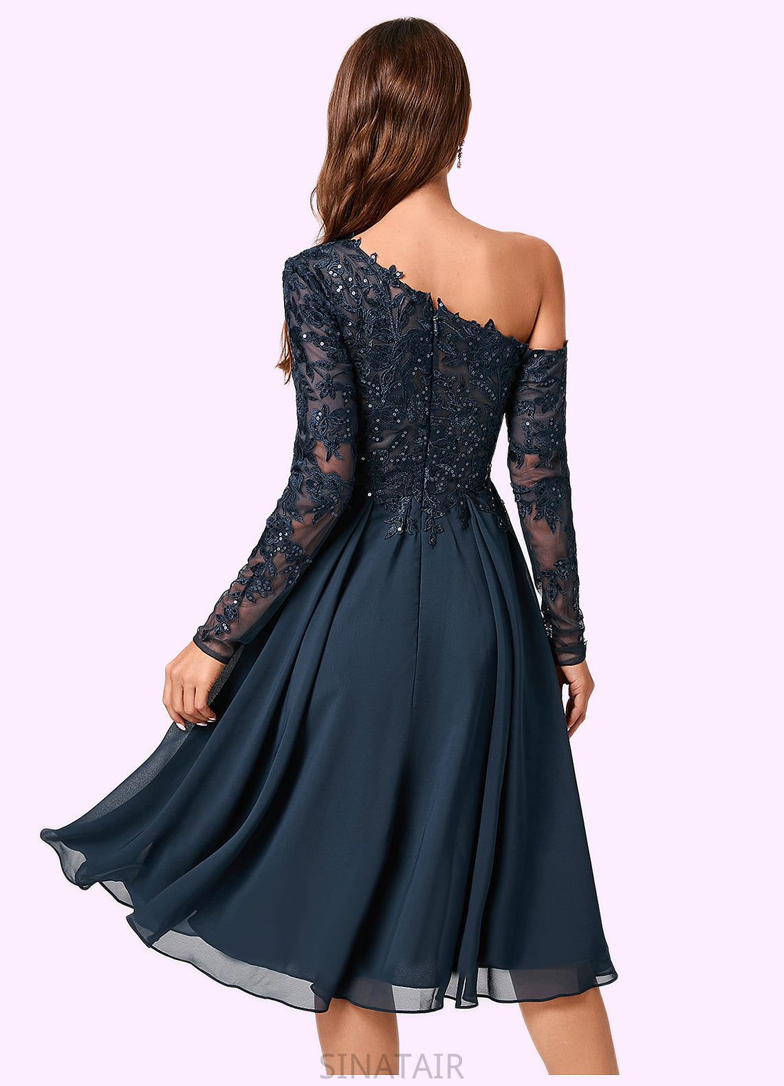 Sophia A-line One Shoulder Knee-Length Chiffon Lace Sequin Cocktail Dress With Sequins DHP0022310