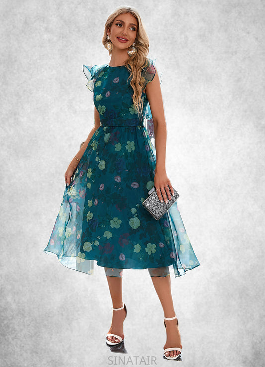 Kelsie Floral Print Scoop Elegant A-line Organza Midi Dresses DHP0022318