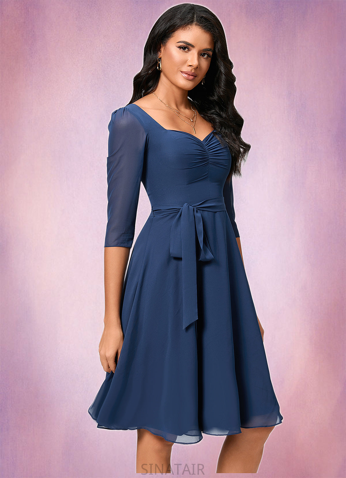 Jaliyah A-line V-Neck Knee-Length Chiffon Cocktail Dress With Ruffle DHP0022333