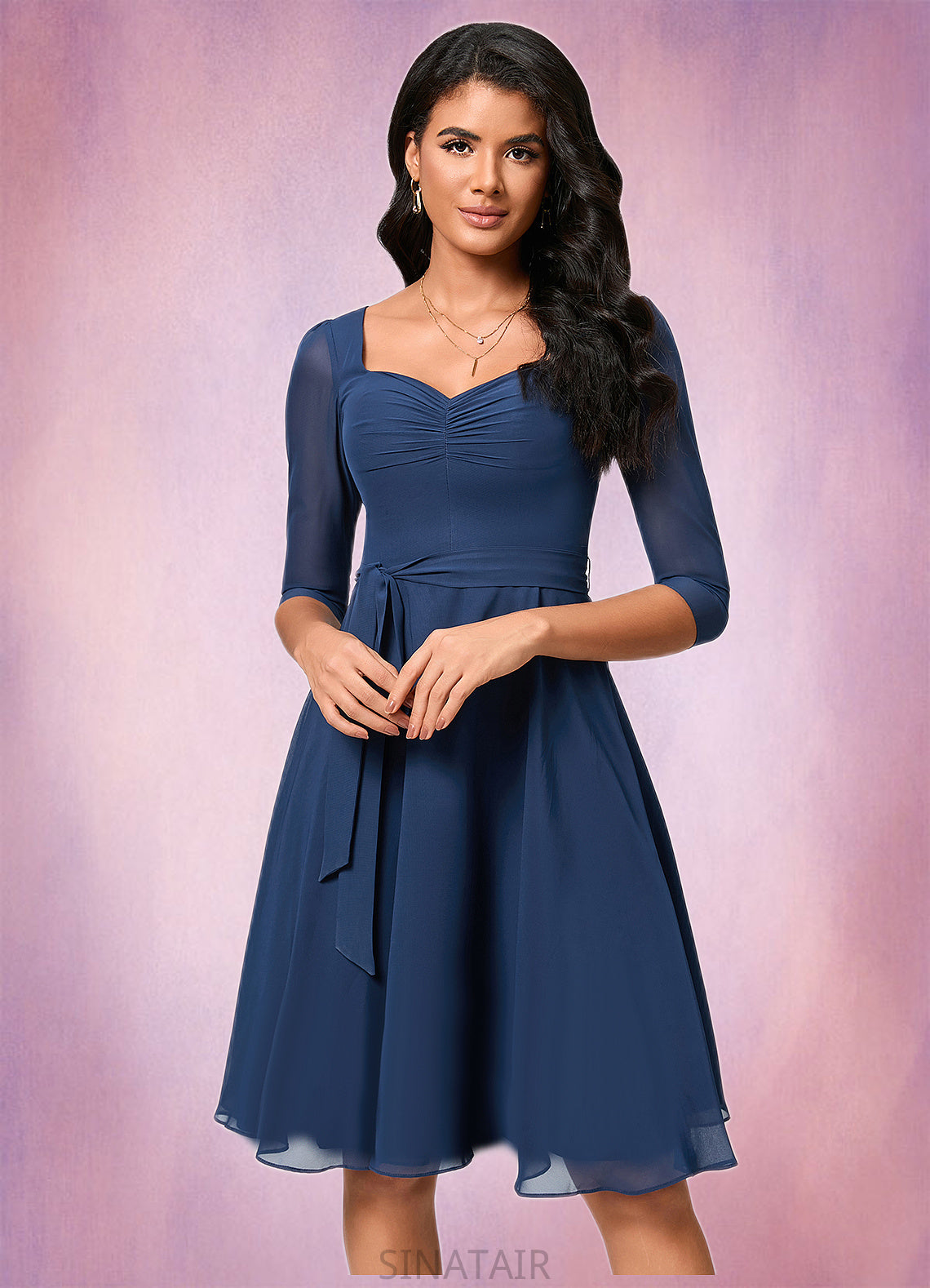 Jaliyah A-line V-Neck Knee-Length Chiffon Cocktail Dress With Ruffle DHP0022333