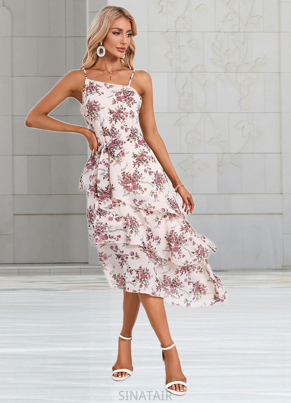 Aliza Floral Print Asymmetrical Elegant A-line Chiffon Asymmetrical Dresses DHP0022338