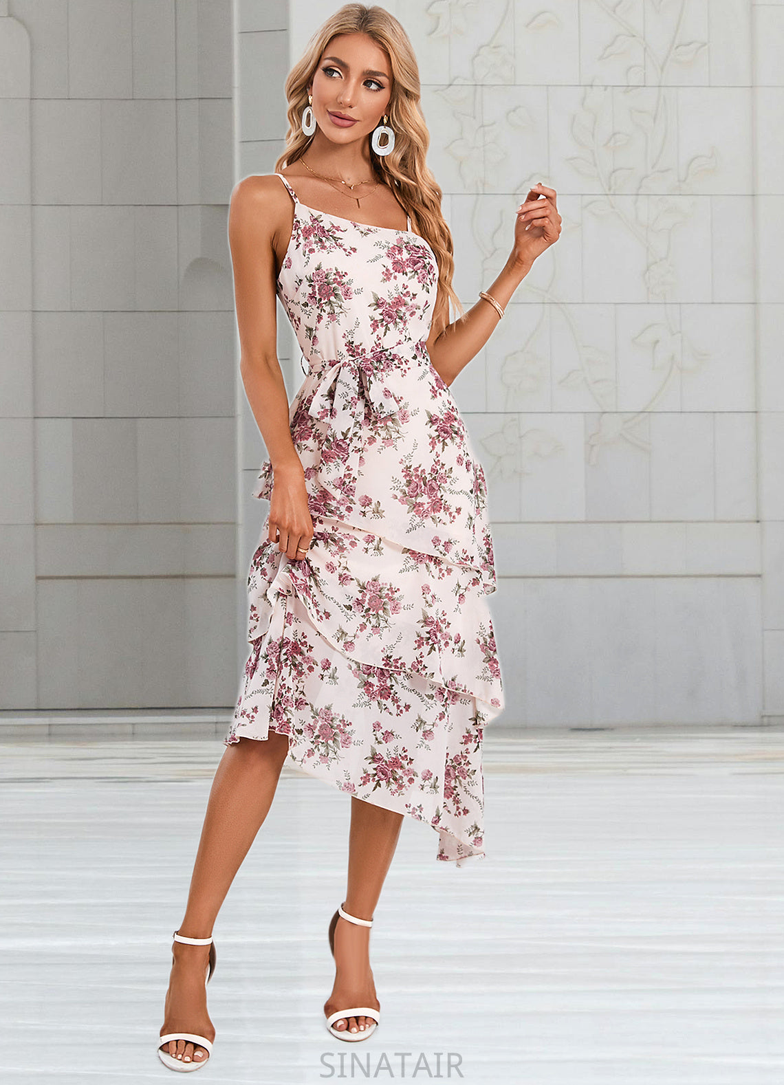 Aliza Floral Print Asymmetrical Elegant A-line Chiffon Asymmetrical Dresses DHP0022338