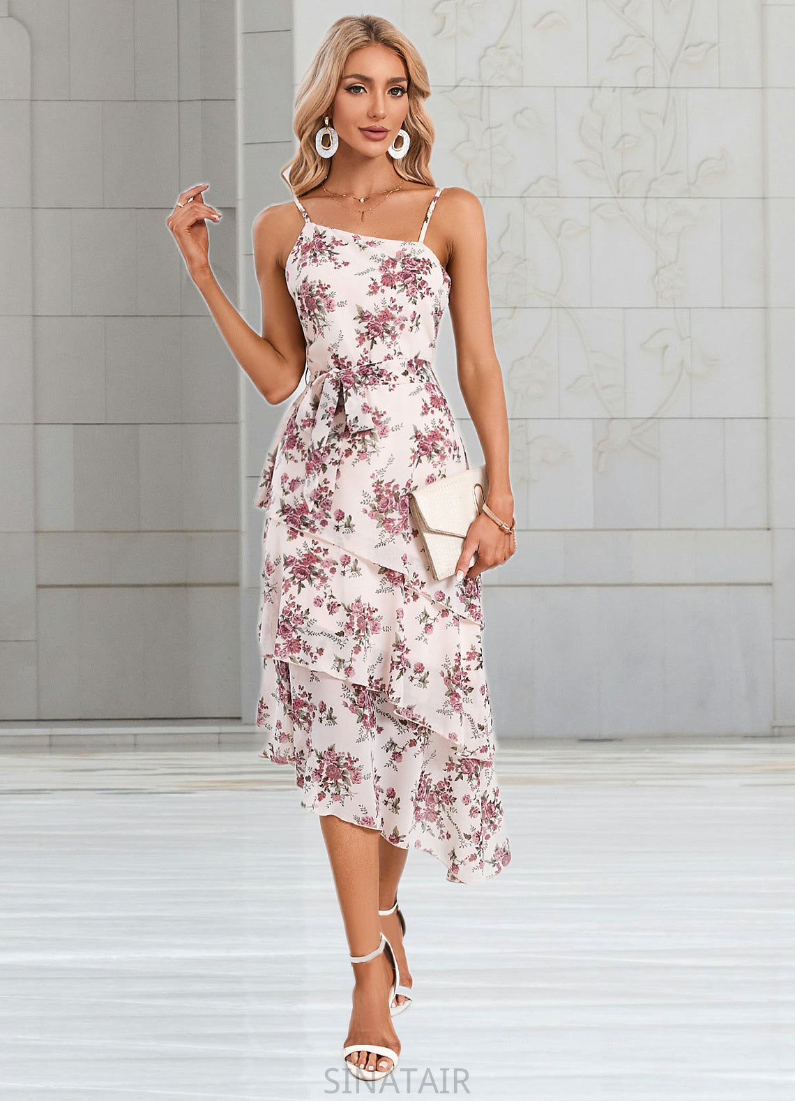 Aliza Floral Print Asymmetrical Elegant A-line Chiffon Asymmetrical Dresses DHP0022338