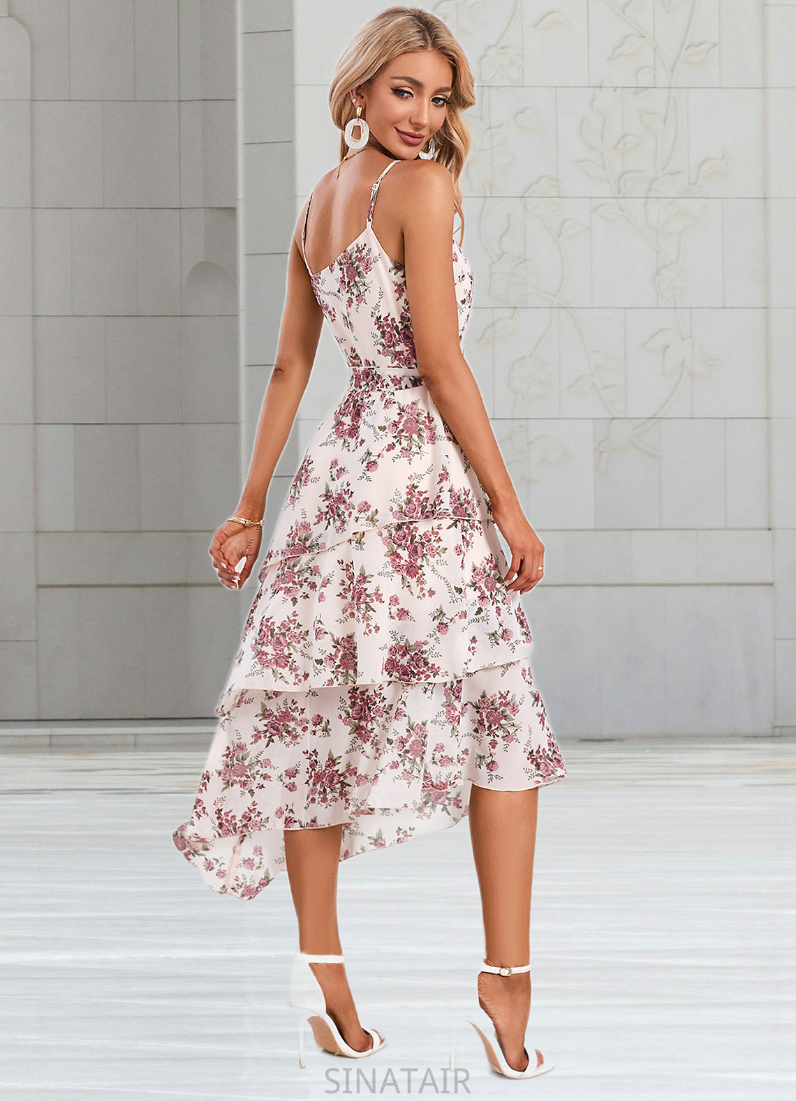 Aliza Floral Print Asymmetrical Elegant A-line Chiffon Asymmetrical Dresses DHP0022338