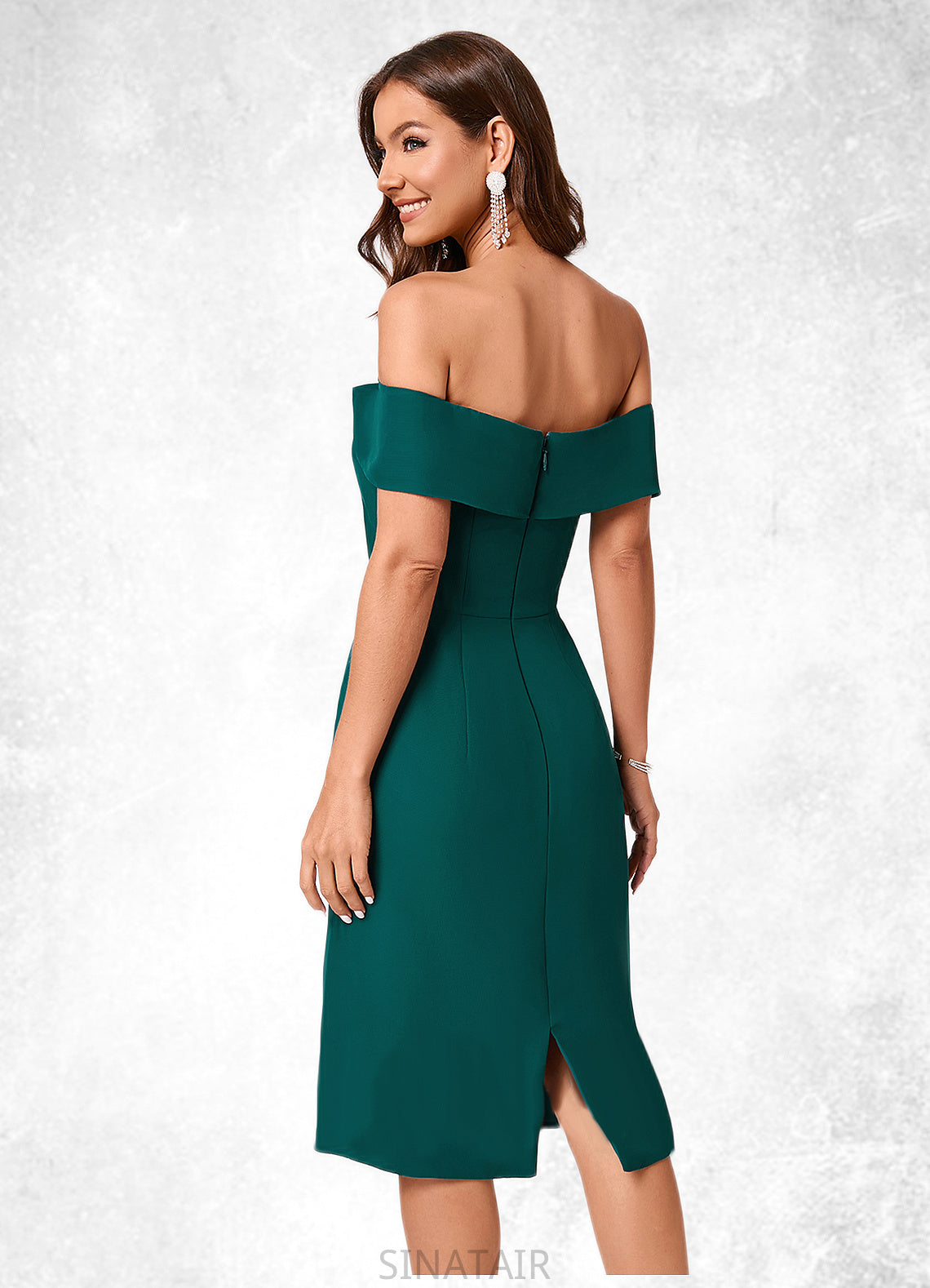 Itzel Sheath/Column Off the Shoulder Knee-Length Chiffon Cocktail Dress With Ruffle DHP0022340