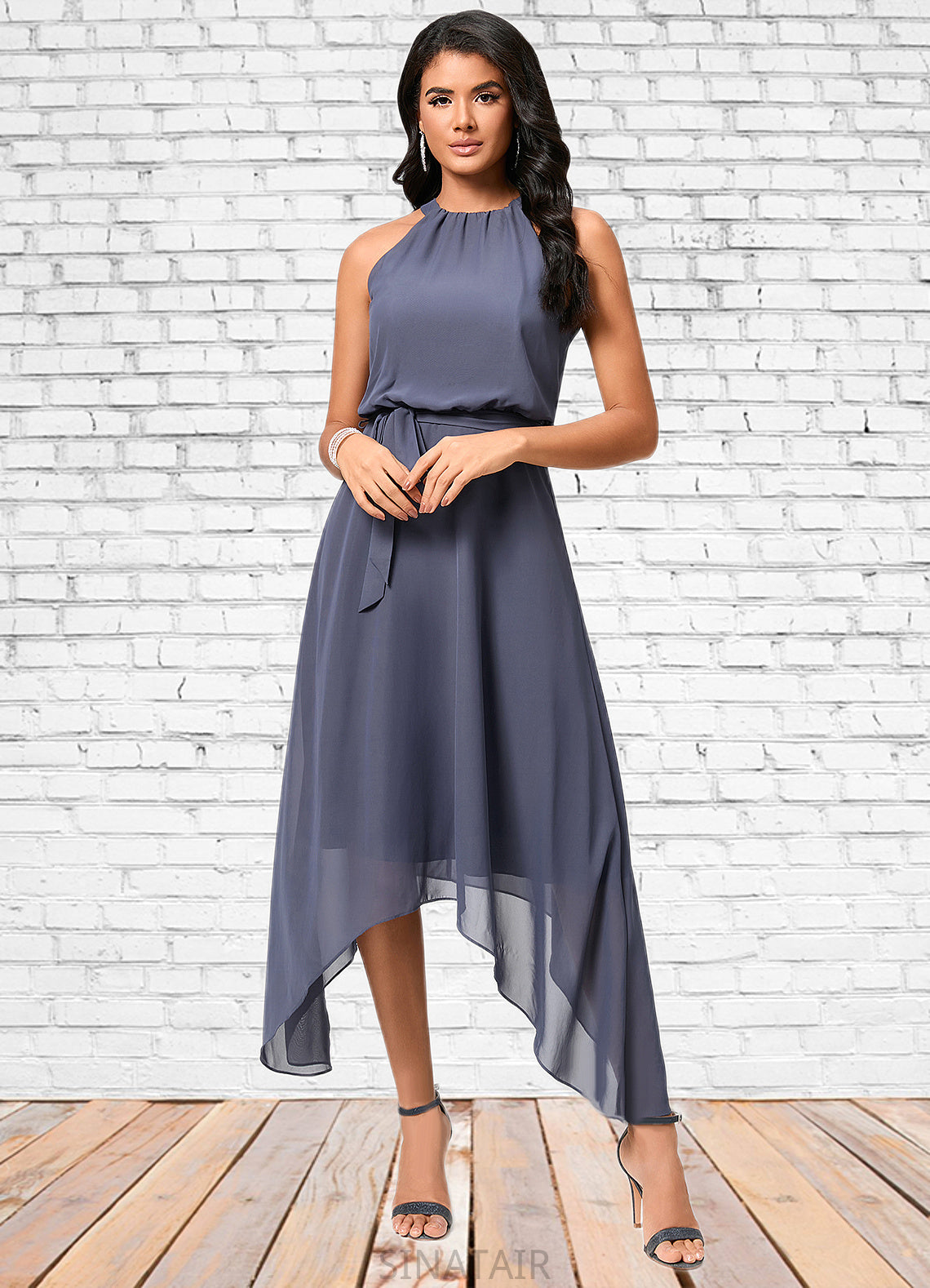 Bella A-line Scoop Ankle-Length Chiffon Cocktail Dress With Ruffle DHP0022361