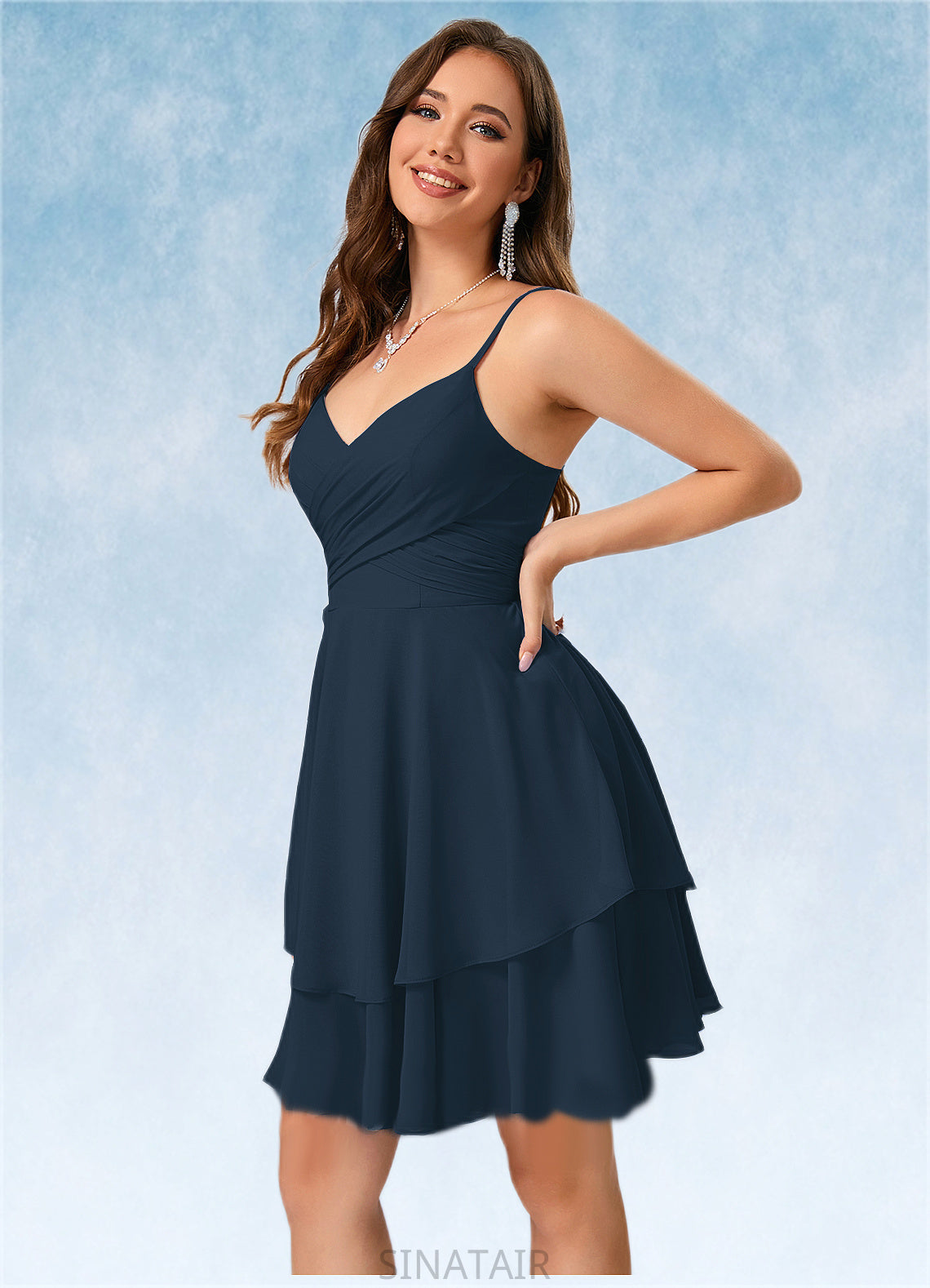 Kyra V-Neck A-line Chiffon Dresses DHP0022370