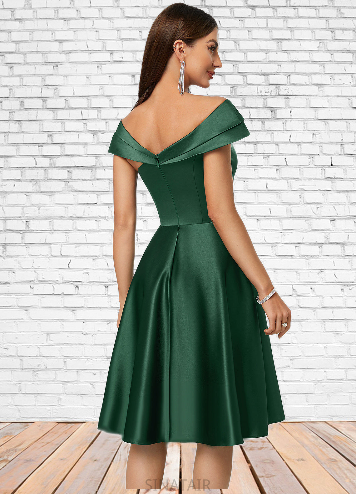 Meadow A-line Asymmetrical Knee-Length Satin Cocktail Dress With Rhinestone Crystal Brooch DHP0022407