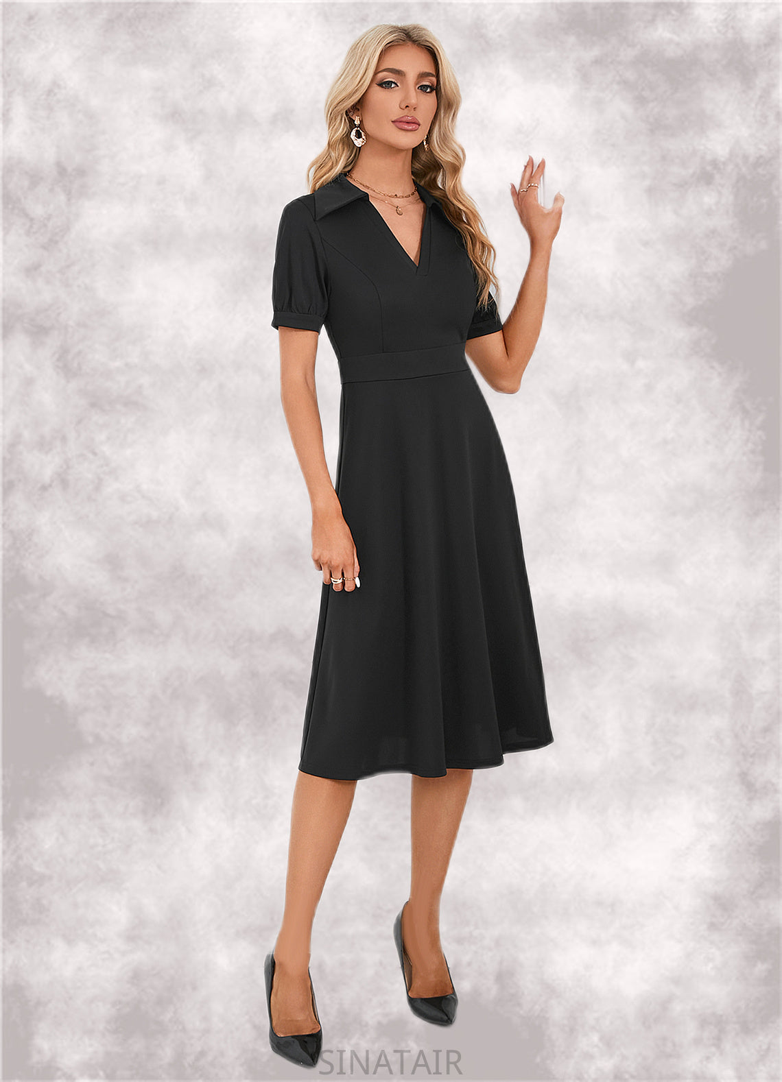 Madelynn V-Neck Elegant A-line Cotton Blends Midi Dresses DHP0022412