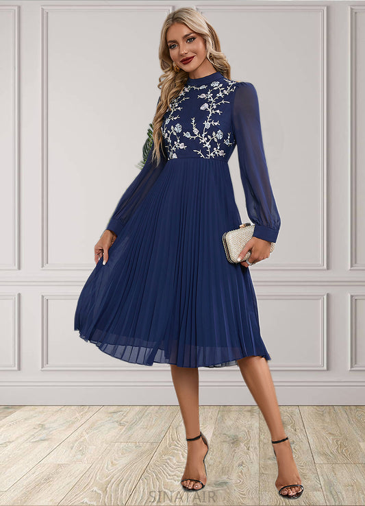 Salma Pleated High Neck Elegant A-line Chiffon Midi Dresses DHP0022416