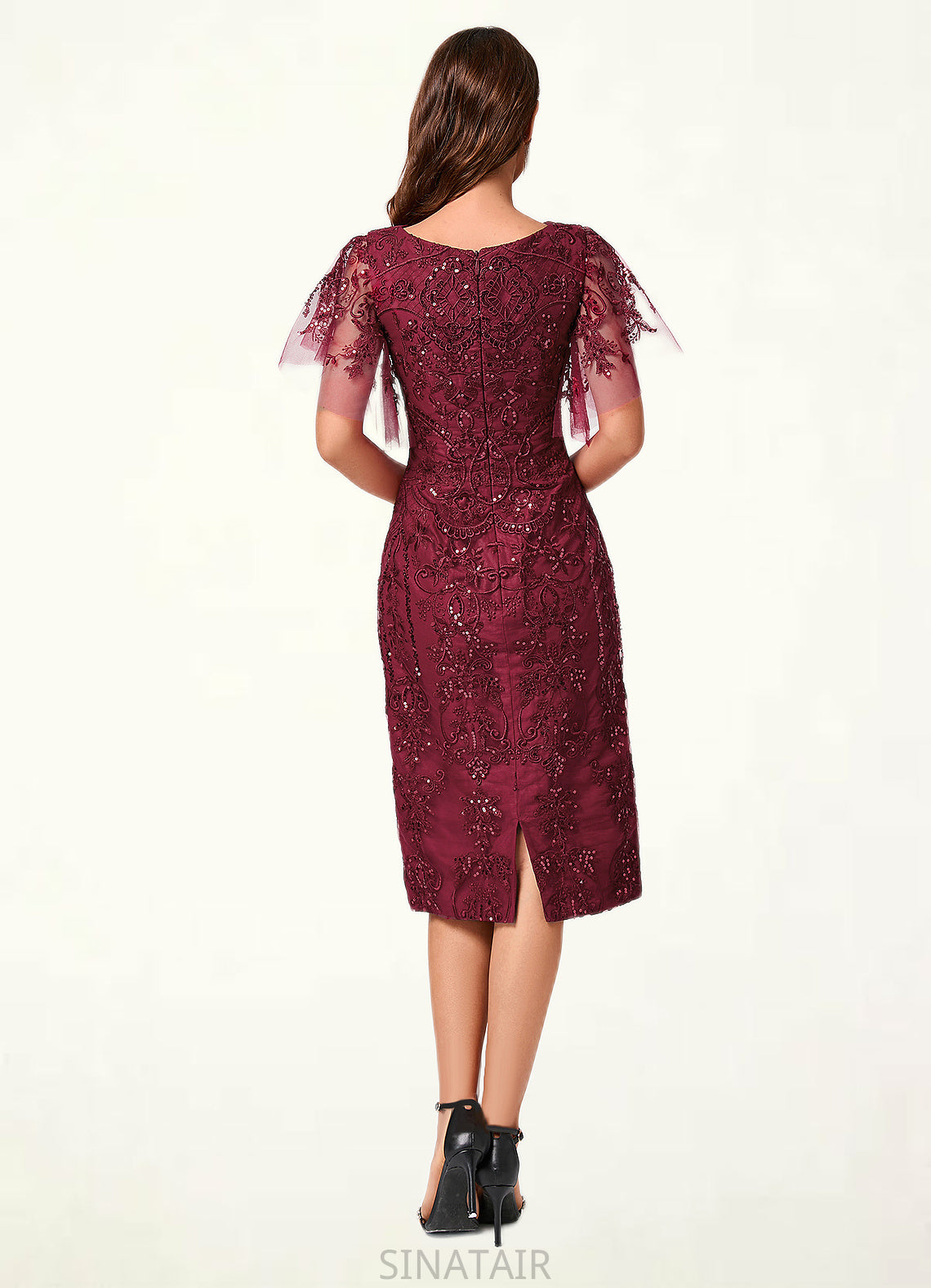 Xiomara A-line Off the Shoulder Knee-Length Lace Sequin Cocktail Dress With Sequins DHP0022420