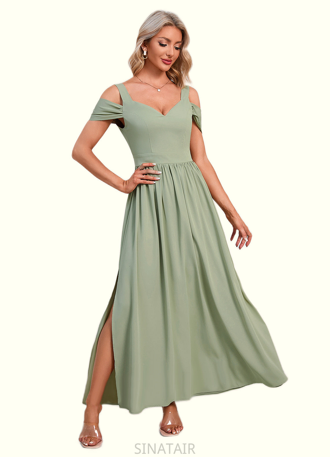 Ryann Ruffle Sweetheart Elegant A-line Polyester Maxi Dresses DHP0022426