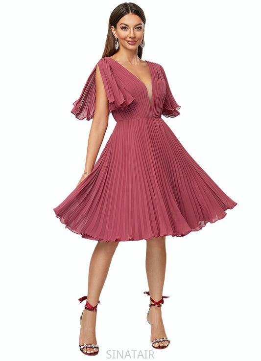 Monserrat A-line V-Neck Knee-Length Chiffon Cocktail Dress With Pleated DHP0022429