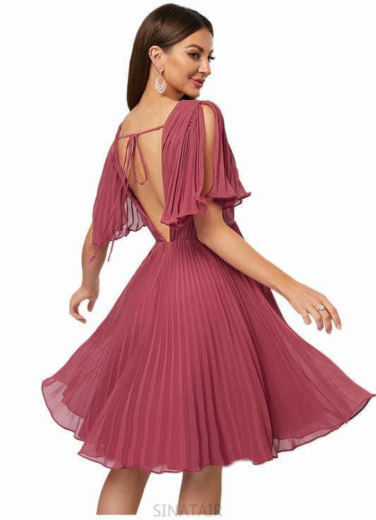 Monserrat A-line V-Neck Knee-Length Chiffon Cocktail Dress With Pleated DHP0022429