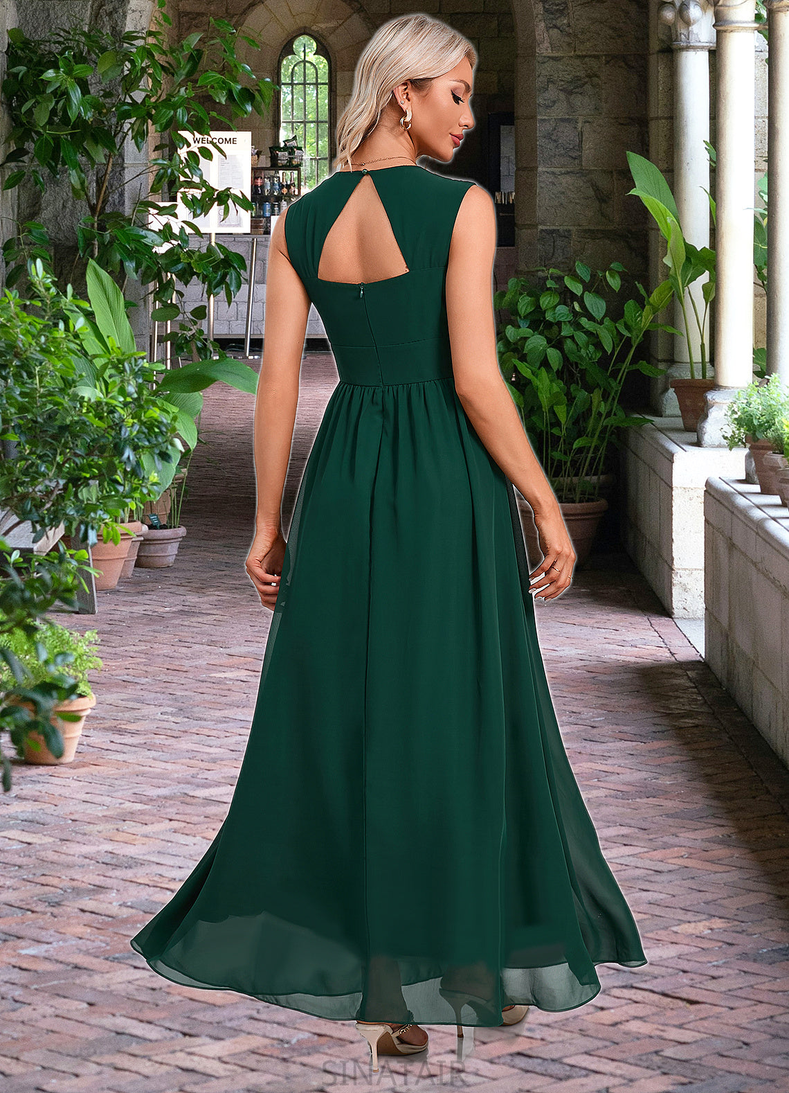 Saniyah Beading Ruffle V-Neck Elegant A-line Chiffon Maxi Dresses DHP0022431