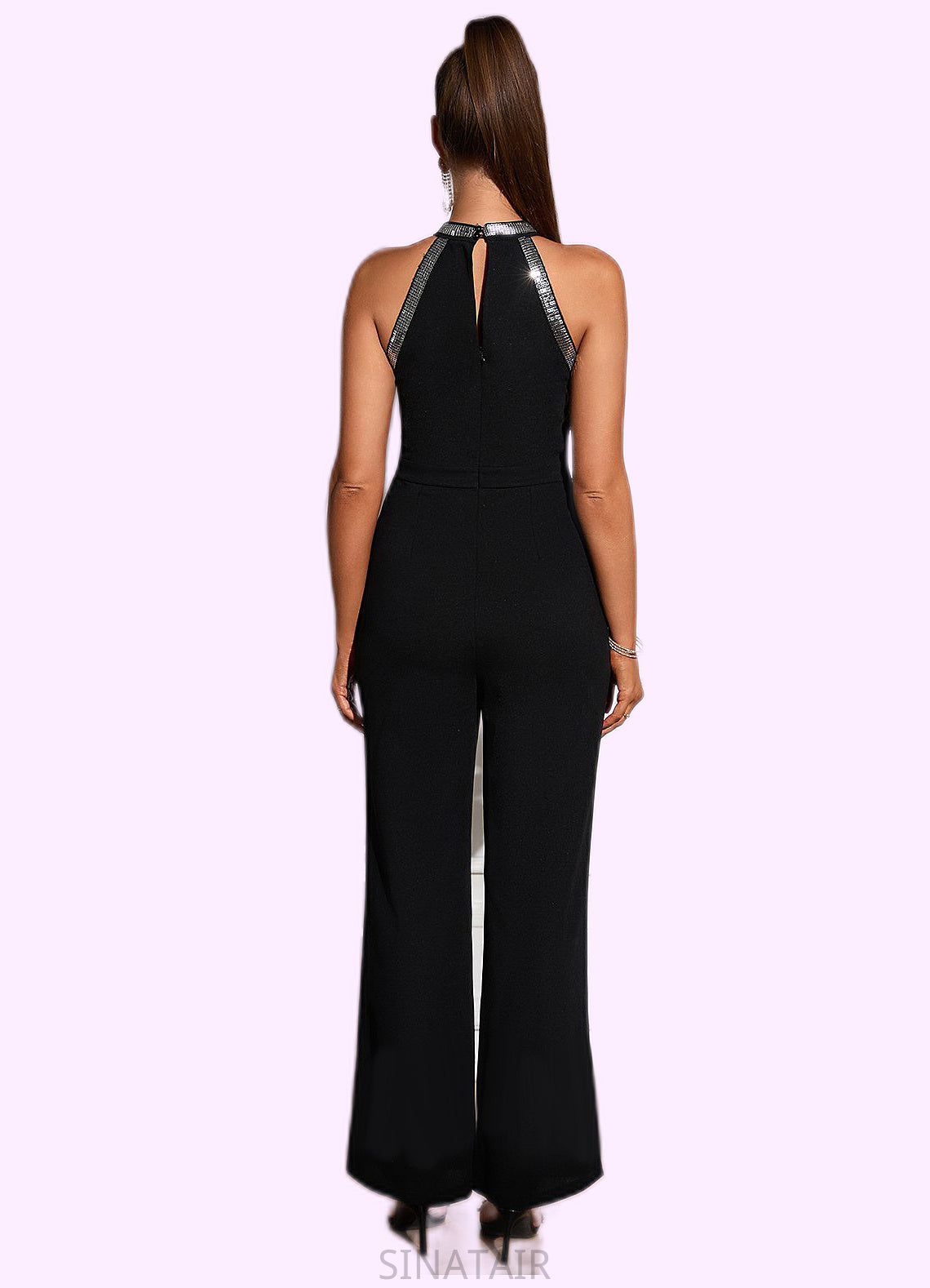 Madge Sequins High Neck Elegant Jumpsuit/Pantsuit Polyester Maxi Dresses DHP0022438