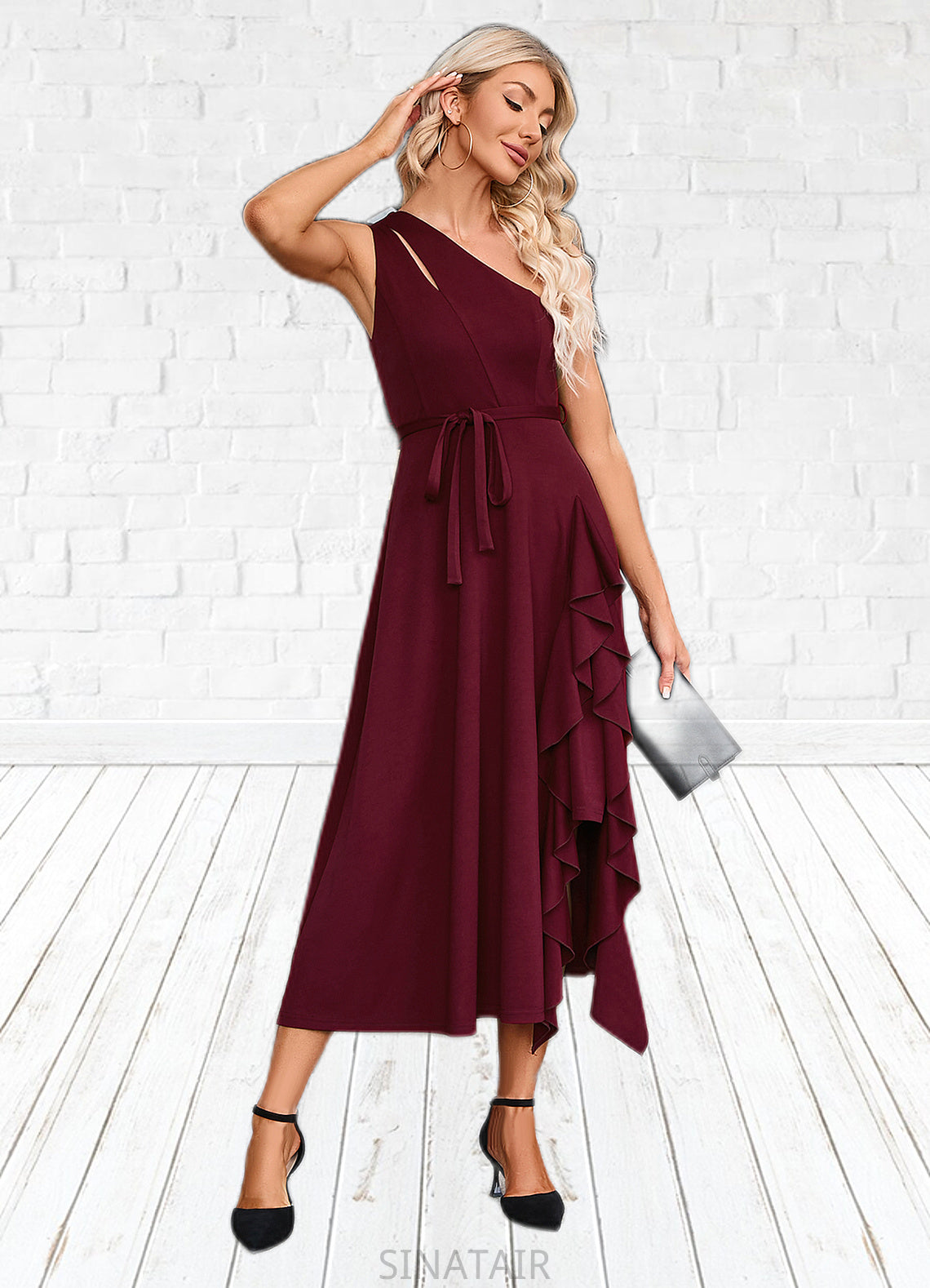 Lilia Cascading Ruffles One Shoulder Elegant A-line Cotton Blends Maxi Dresses DHP0022445