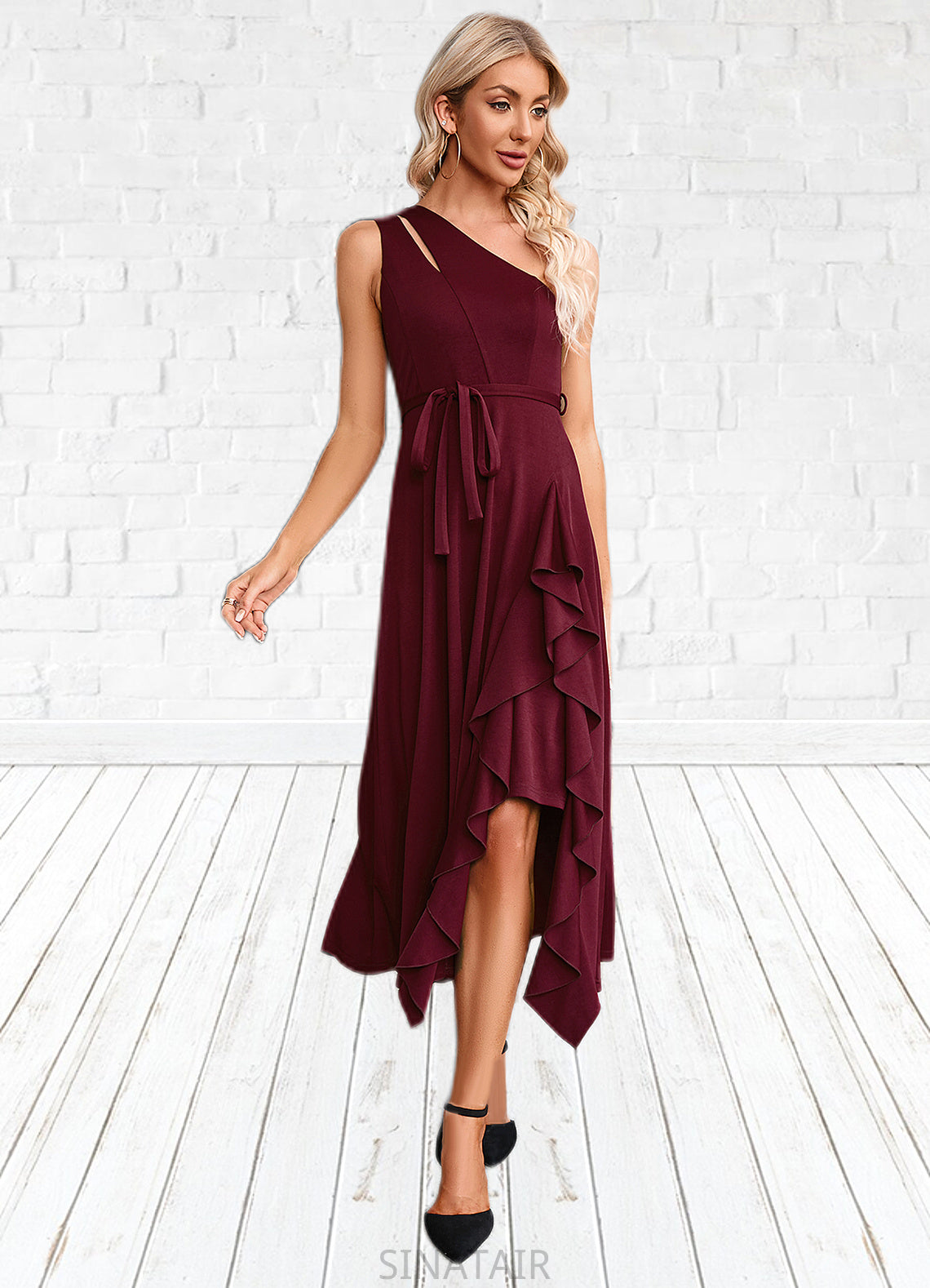 Lilia Cascading Ruffles One Shoulder Elegant A-line Cotton Blends Maxi Dresses DHP0022445