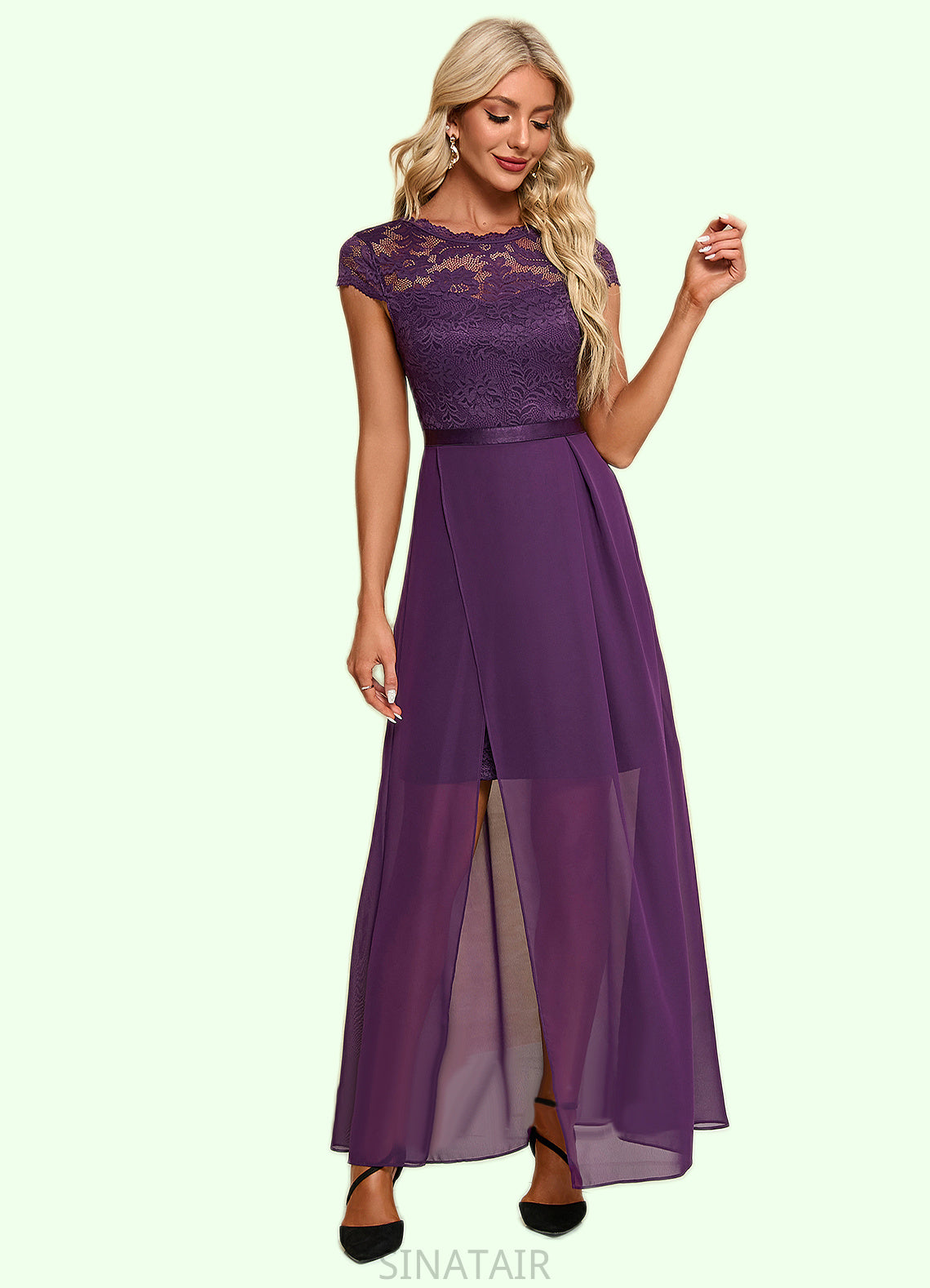 Thalia Illusion Elegant A-line Chiffon Lace Maxi Dresses DHP0022451