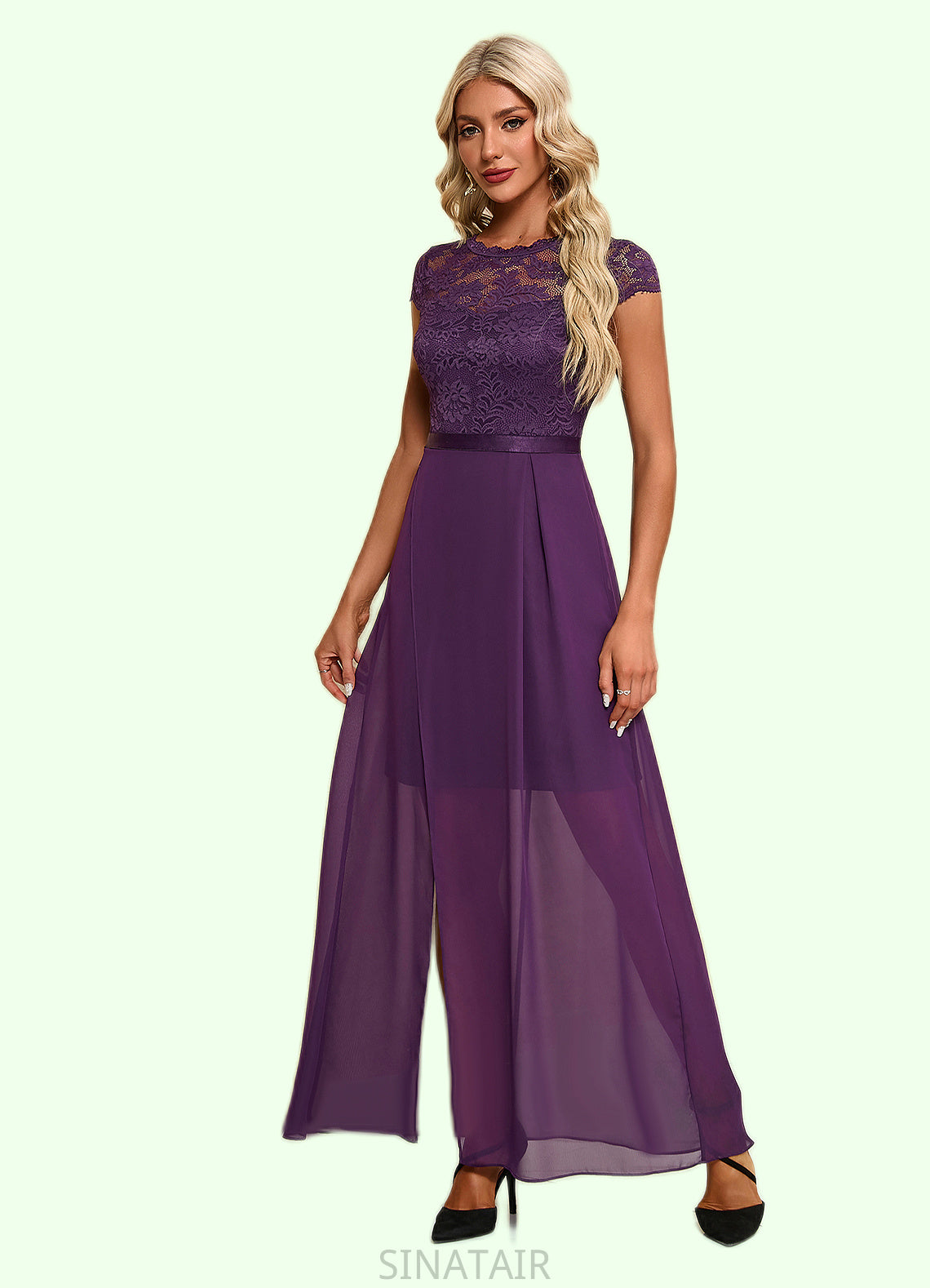 Thalia Illusion Elegant A-line Chiffon Lace Maxi Dresses DHP0022451