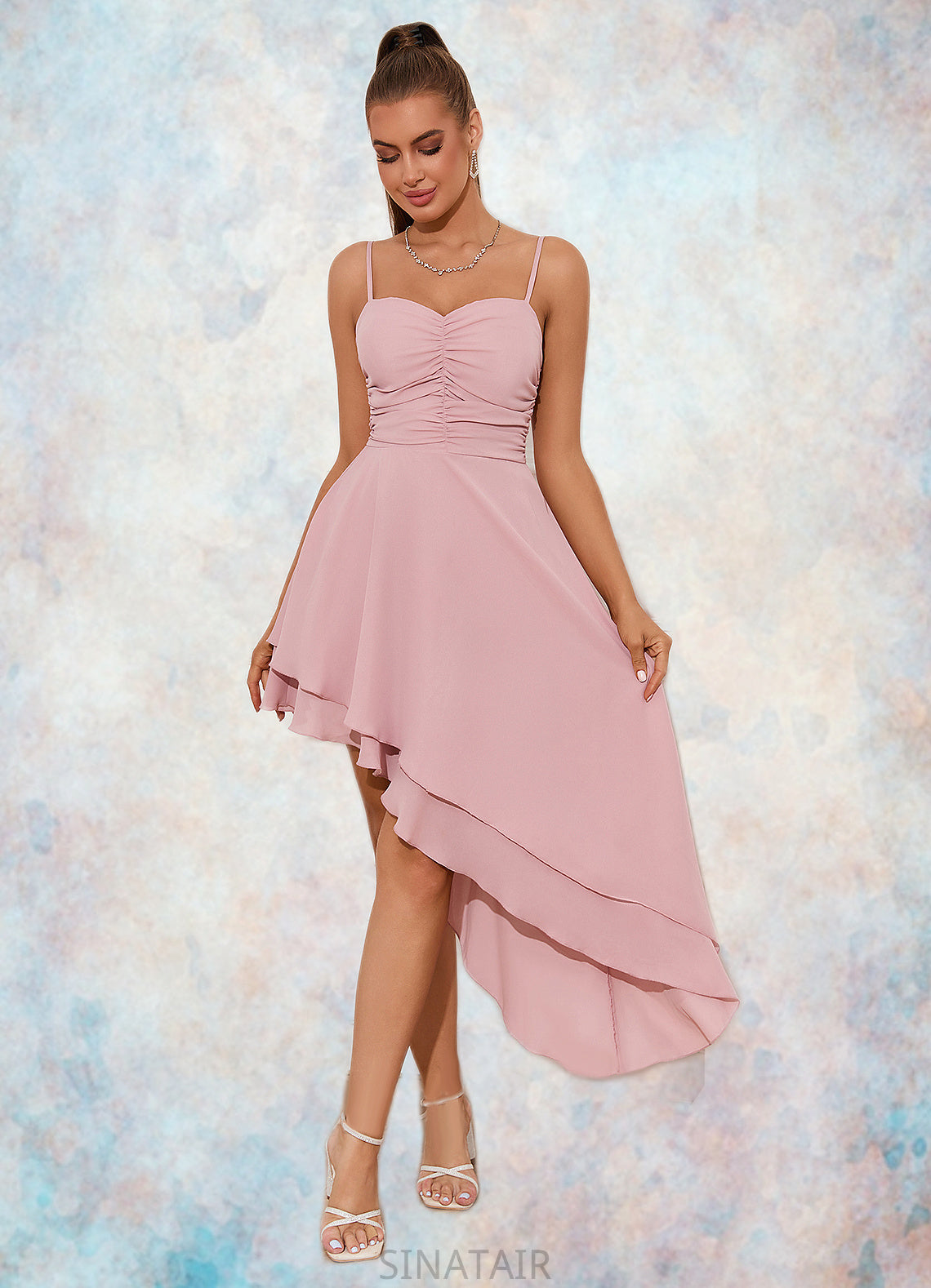 Nayeli Ruffle Sweetheart Elegant A-line Polyester Asymmetrical Dresses DHP0022477