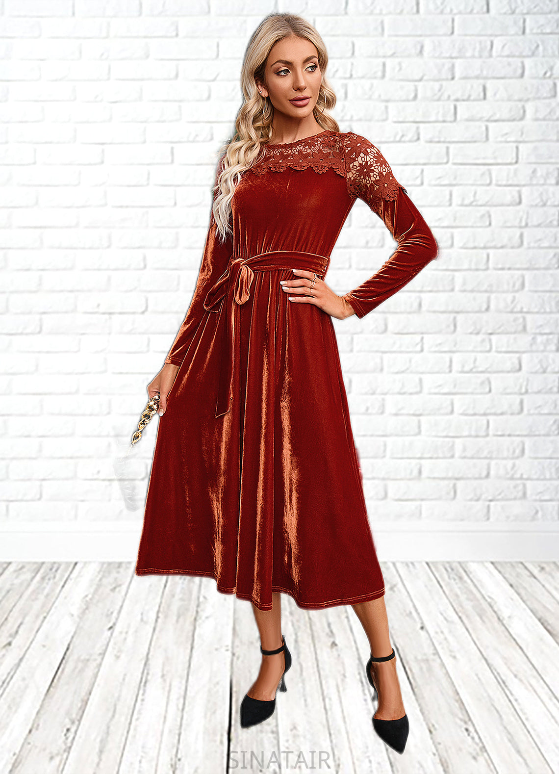 Karma Scoop Elegant A-line Velvet Dresses DHP0022496