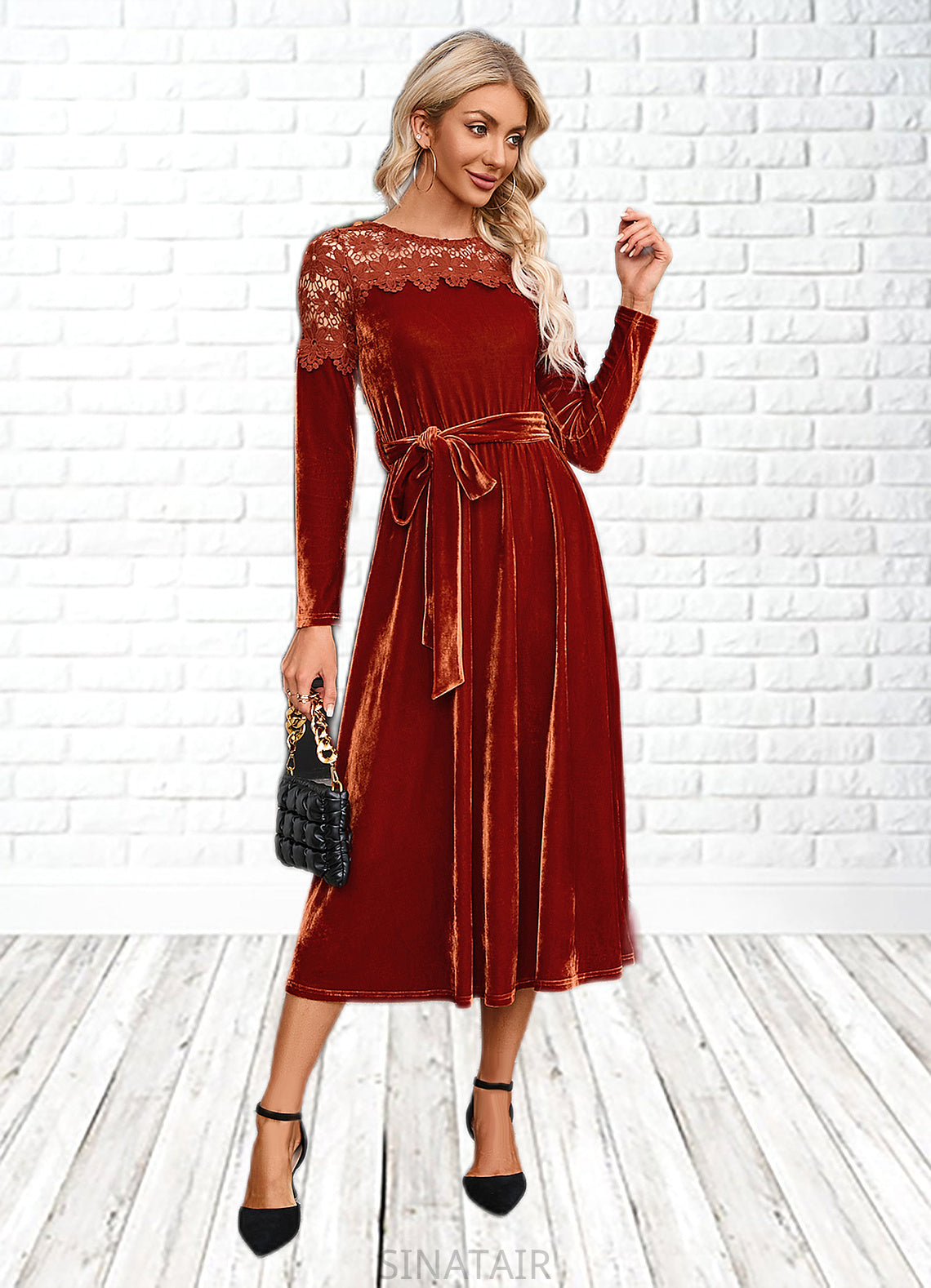 Karma Scoop Elegant A-line Velvet Dresses DHP0022496