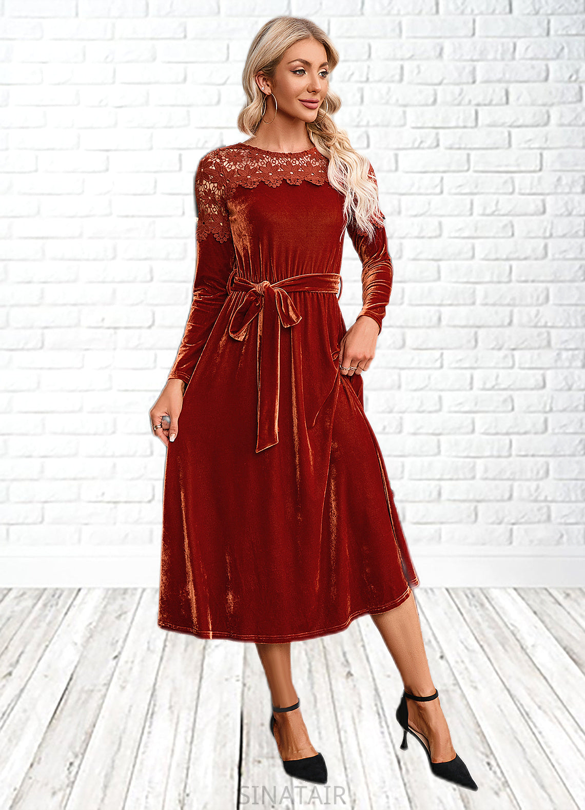 Karma Scoop Elegant A-line Velvet Dresses DHP0022496