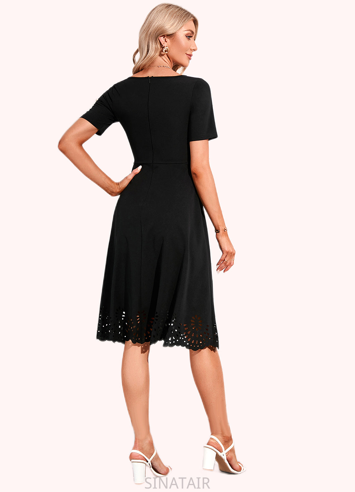 Susan V-Neck Elegant A-line Cotton Blends Midi Dresses DHP0022499