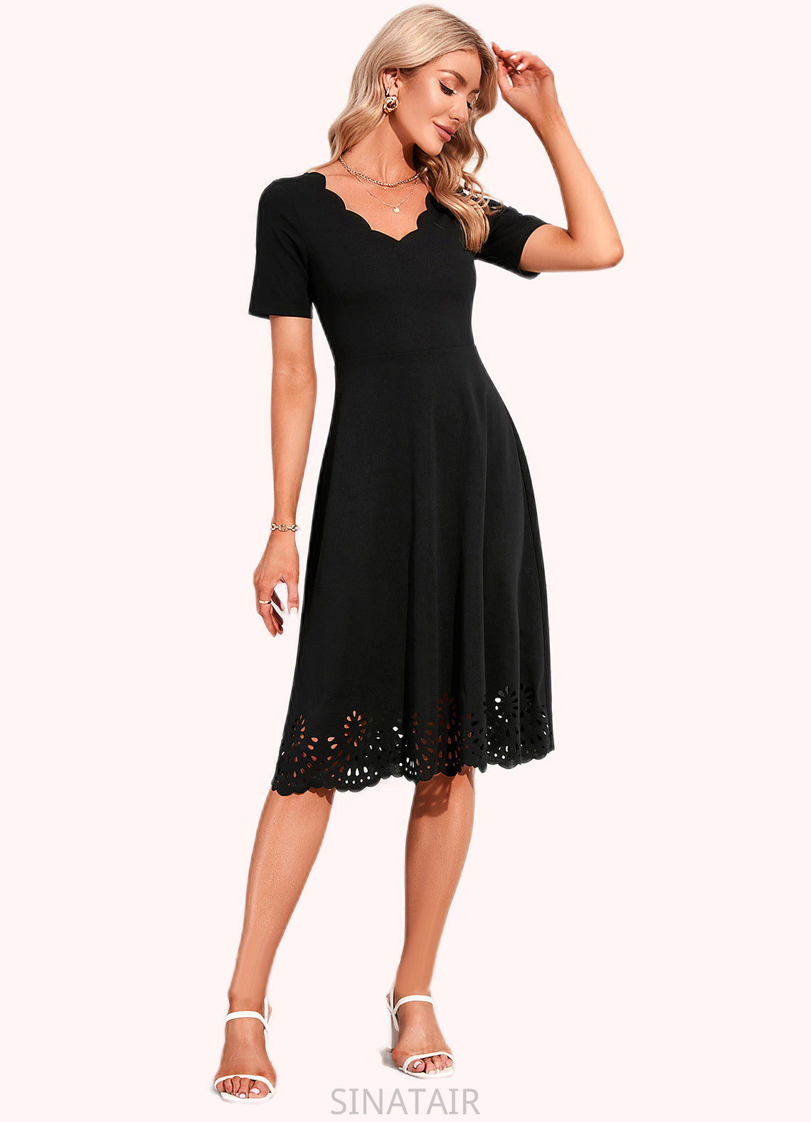 Susan V-Neck Elegant A-line Cotton Blends Midi Dresses DHP0022499