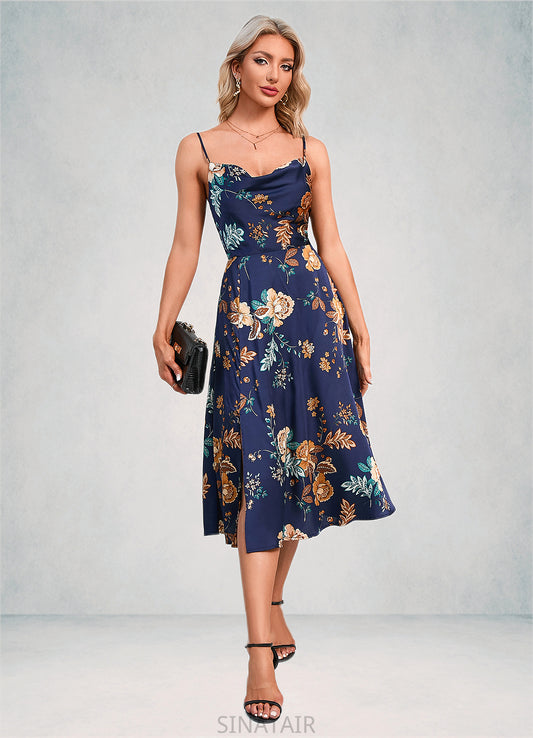 Katelynn Floral Print Cowl Elegant A-line Satin Dresses DHP0022508