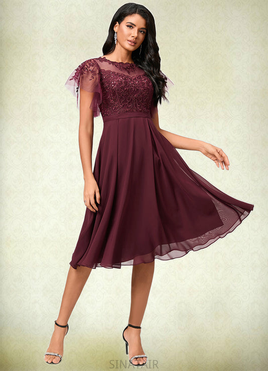 Trinity A-line Illusion Knee-Length Chiffon Cocktail Dress With Sequins DHP0022512