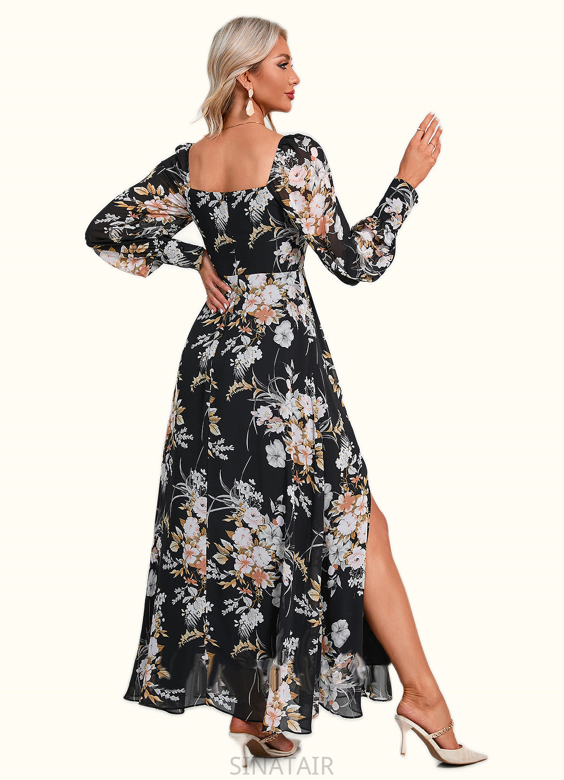 Gladys Floral Print Off the Shoulder Elegant A-line Chiffon Maxi Dresses DHP0022515