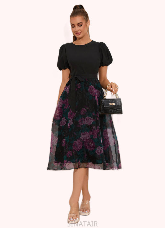 Mayra Floral Print Scoop Elegant A-line Organza Midi Dresses DHP0022527