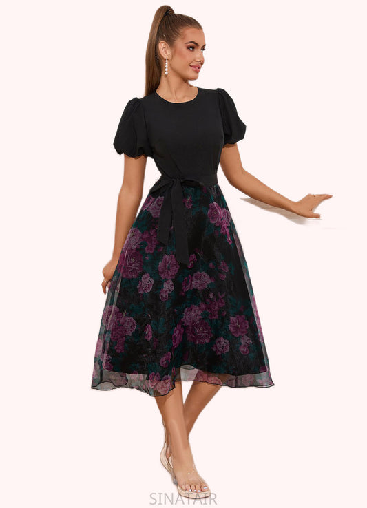 Mayra Floral Print Scoop Elegant A-line Organza Midi Dresses DHP0022527