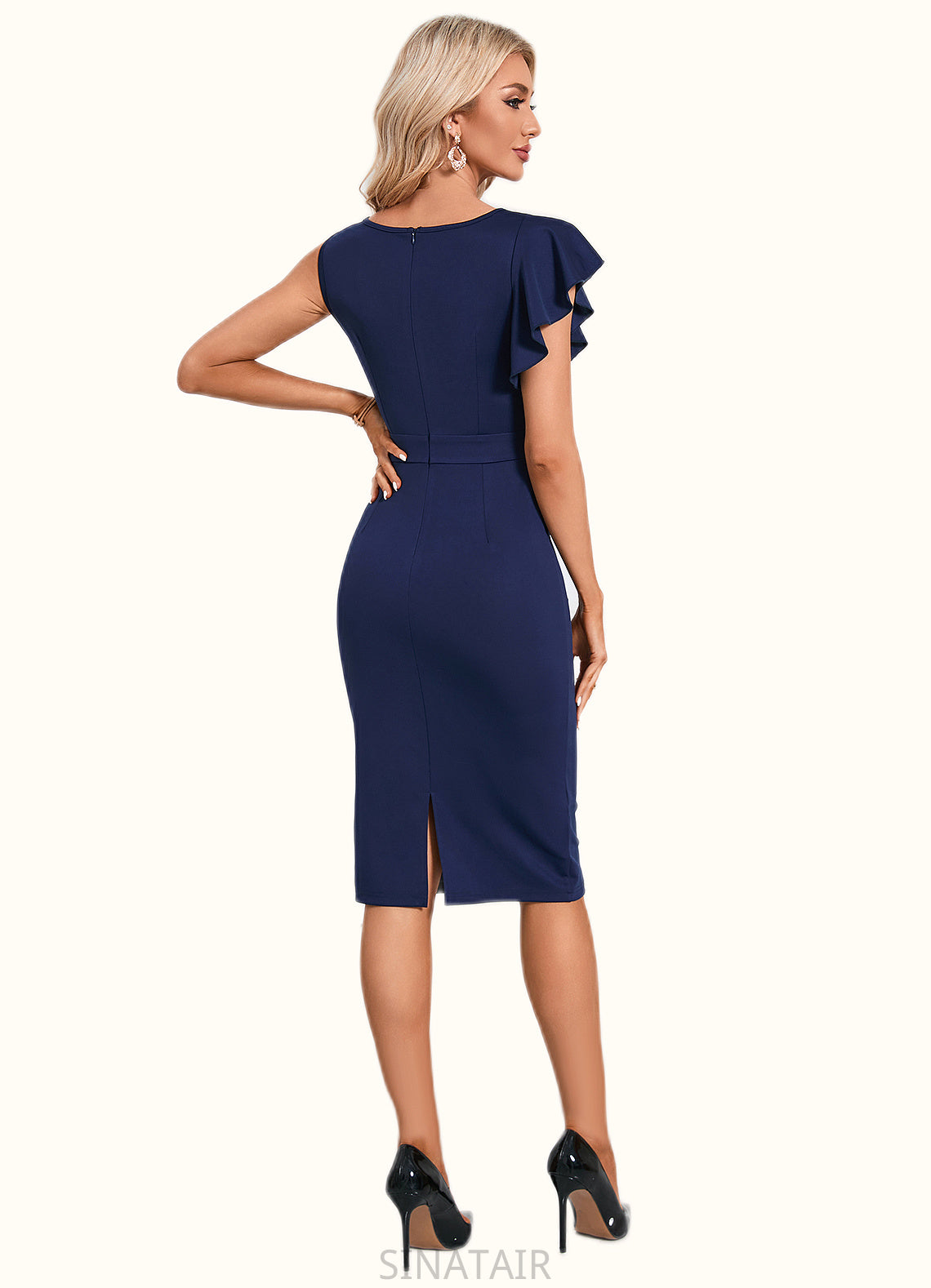 Reina Cascading Ruffles Ruffle Scoop Elegant Sheath/Column Cotton Blends Midi Dresses DHP0022541