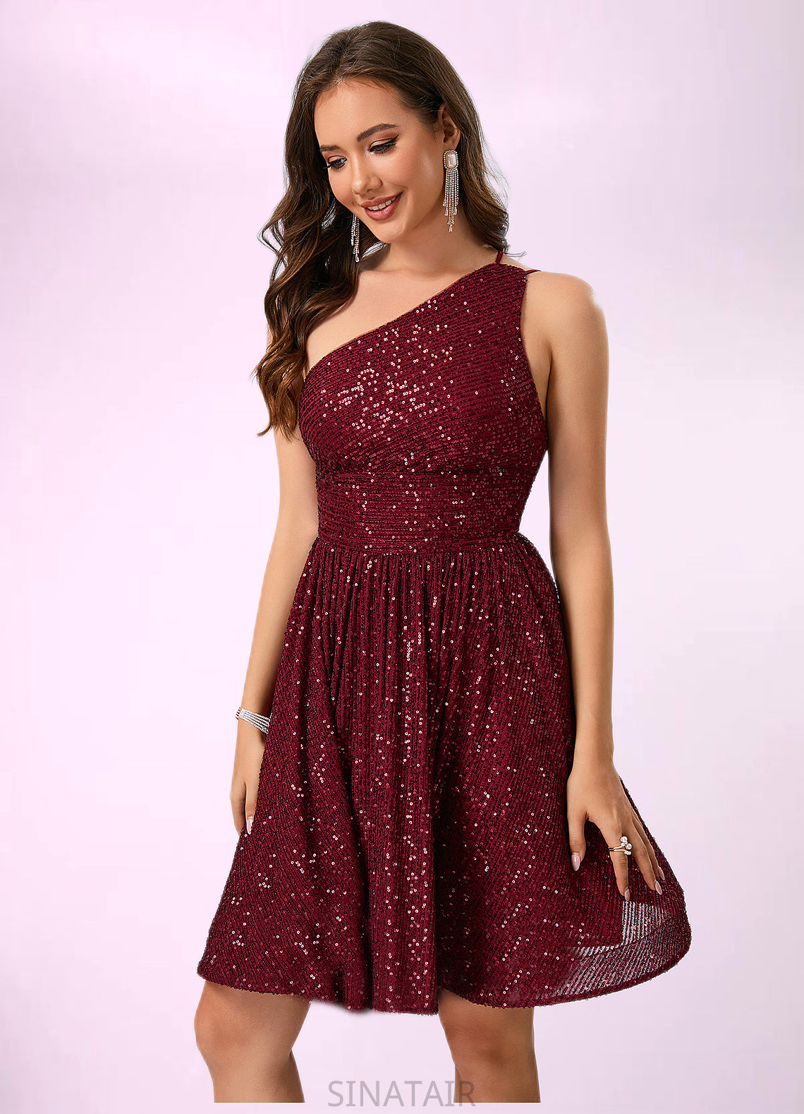 Brittany Sequins One Shoulder A-line Sequin Dresses DHP0022545